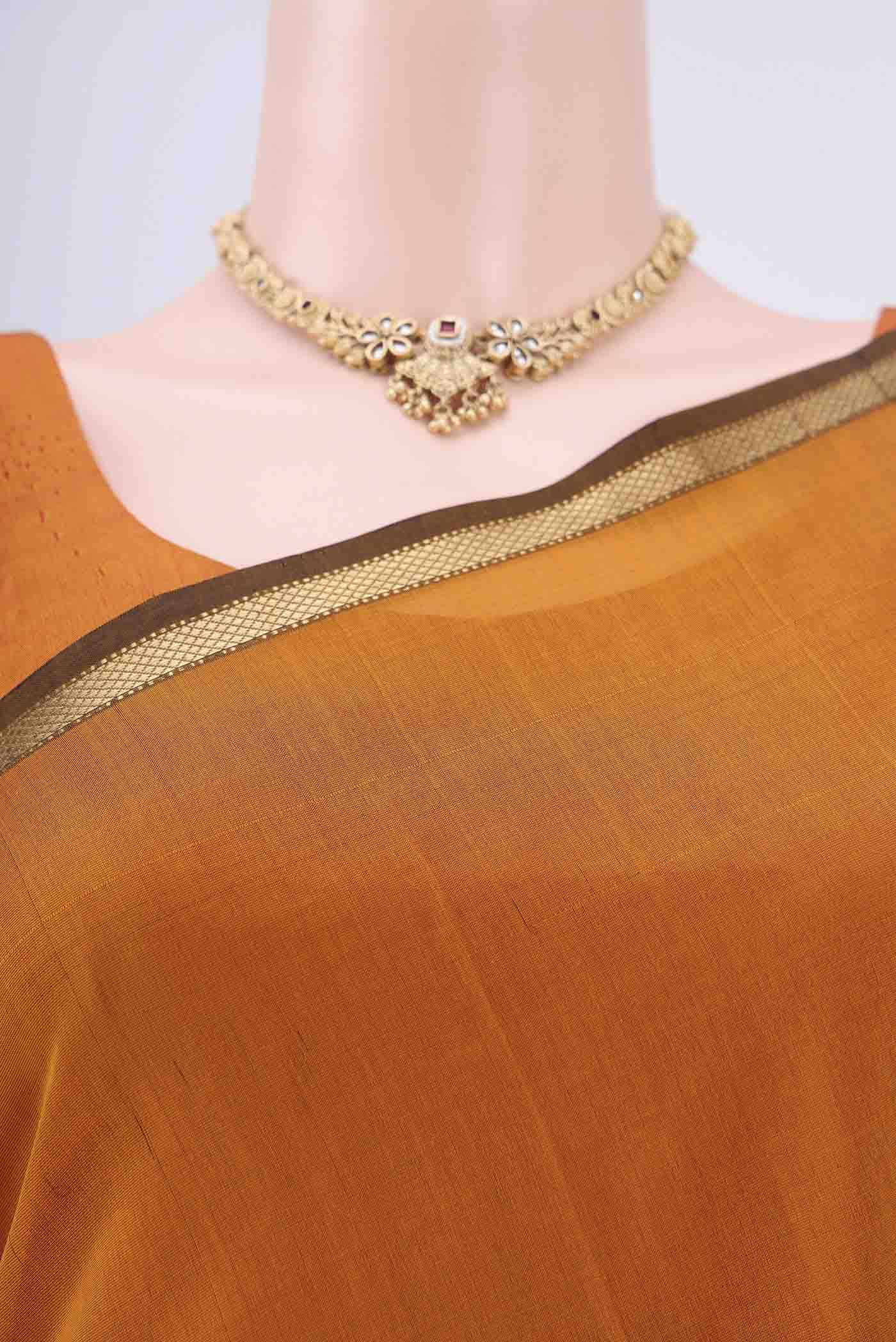 Mustard Maheshwari Silk Cotton Saree - Image 2