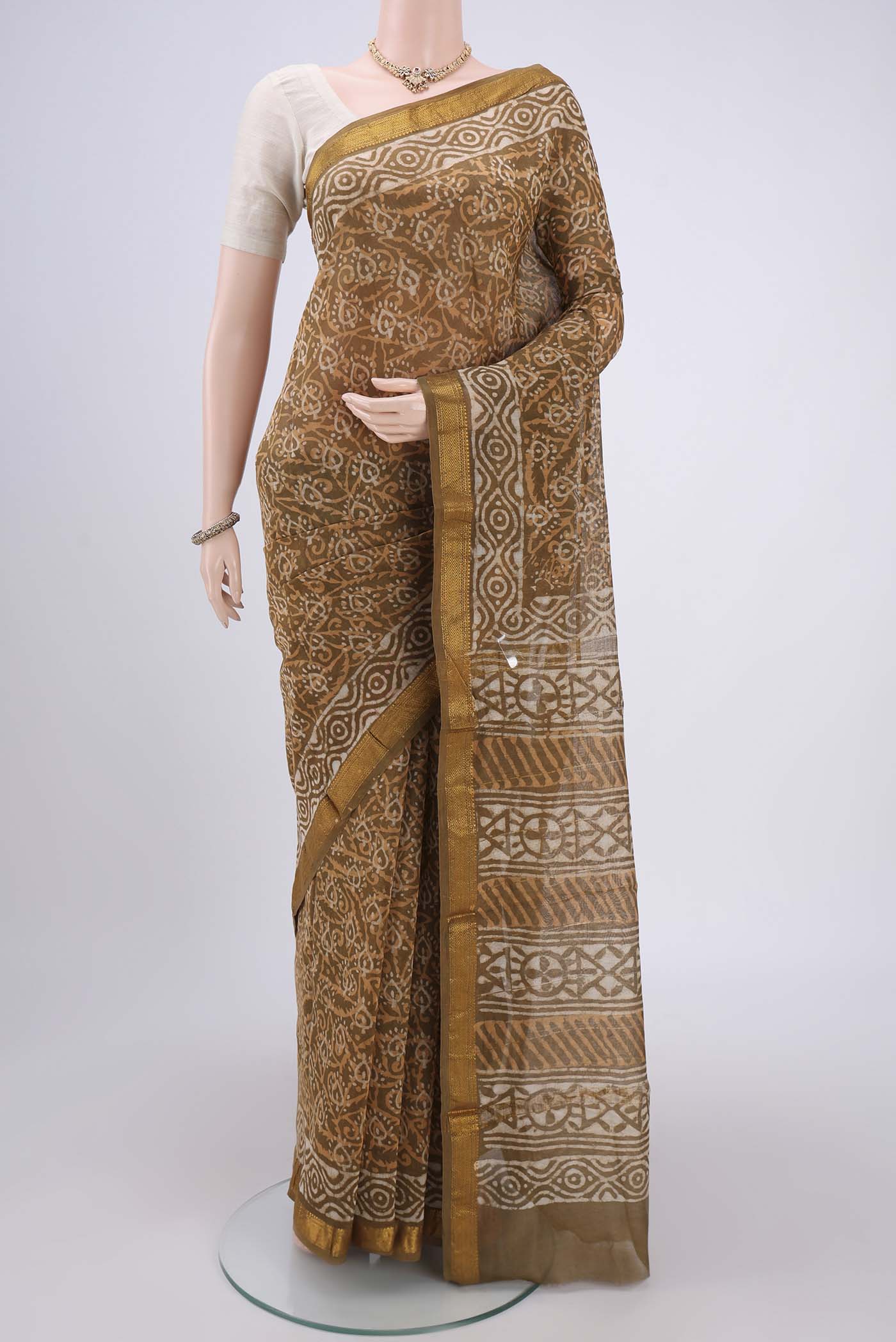 Brown Maheshwari Silk Cotton Saree