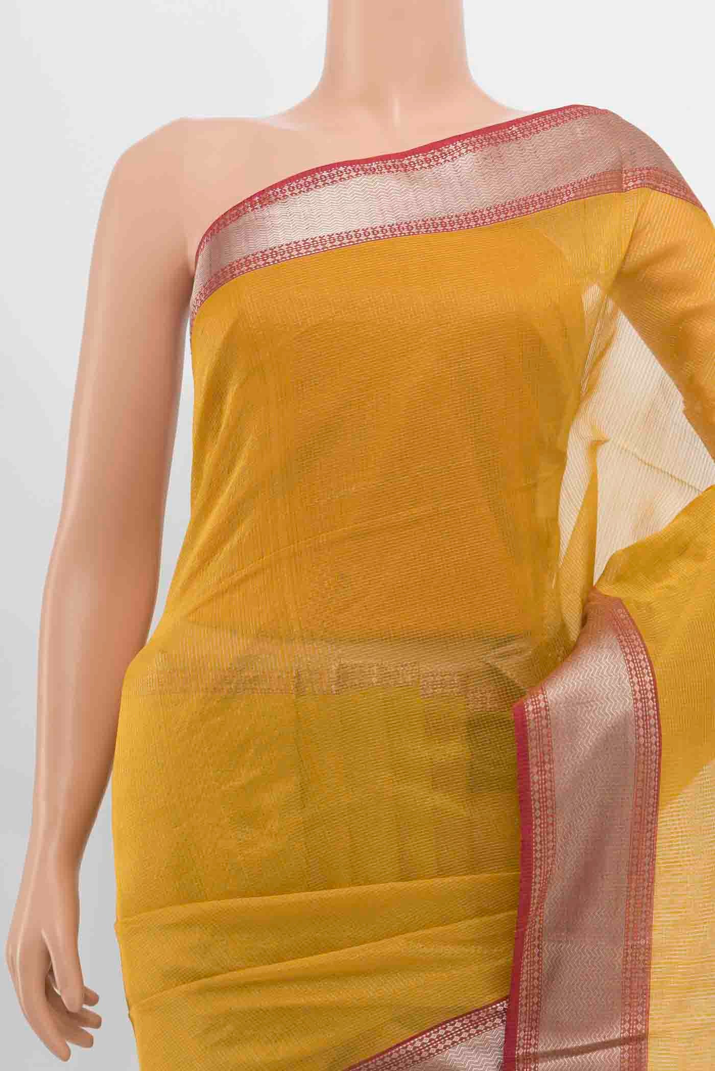 Mustard Maheshwari Silk Cotton Saree - Image 2