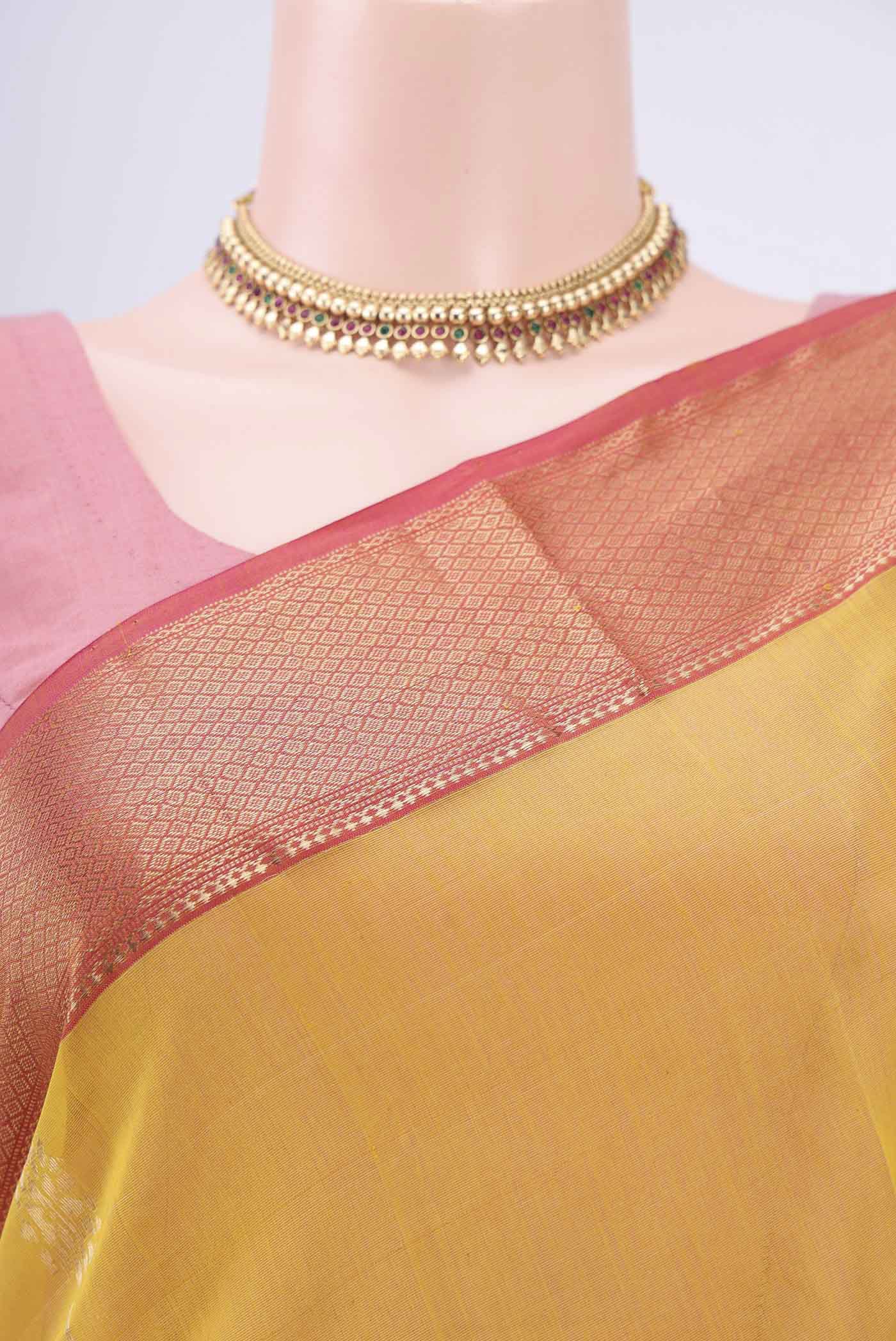 Yellow Maheshwari Silk Cotton Saree - Image 2