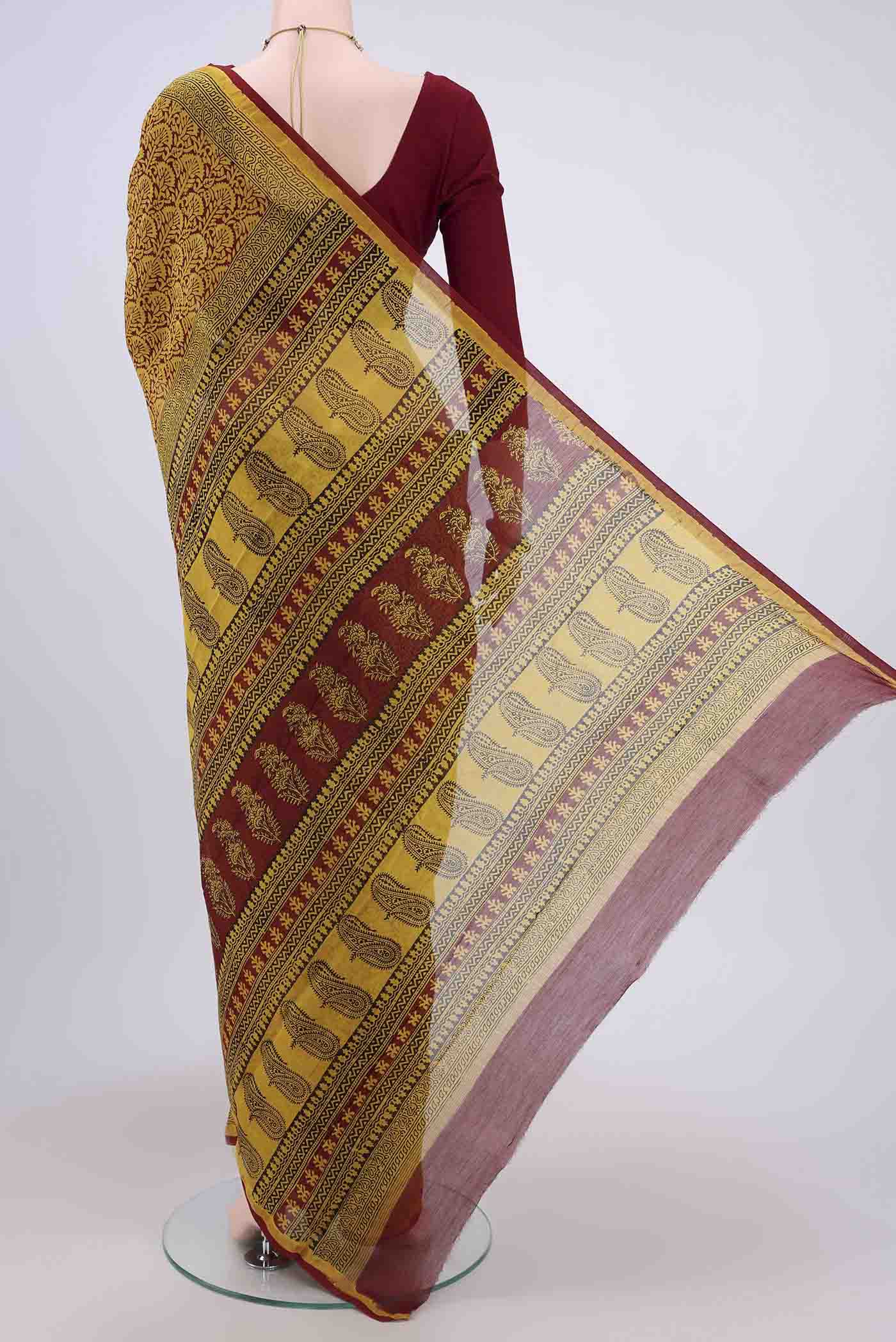Mustard Chanderi Silk Cotton Saree - Image 3