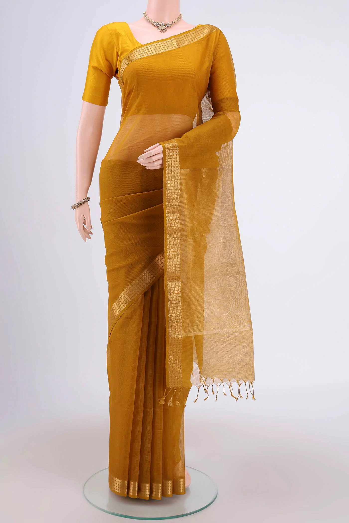 Mustard Maheshwari Silk Cotton Saree