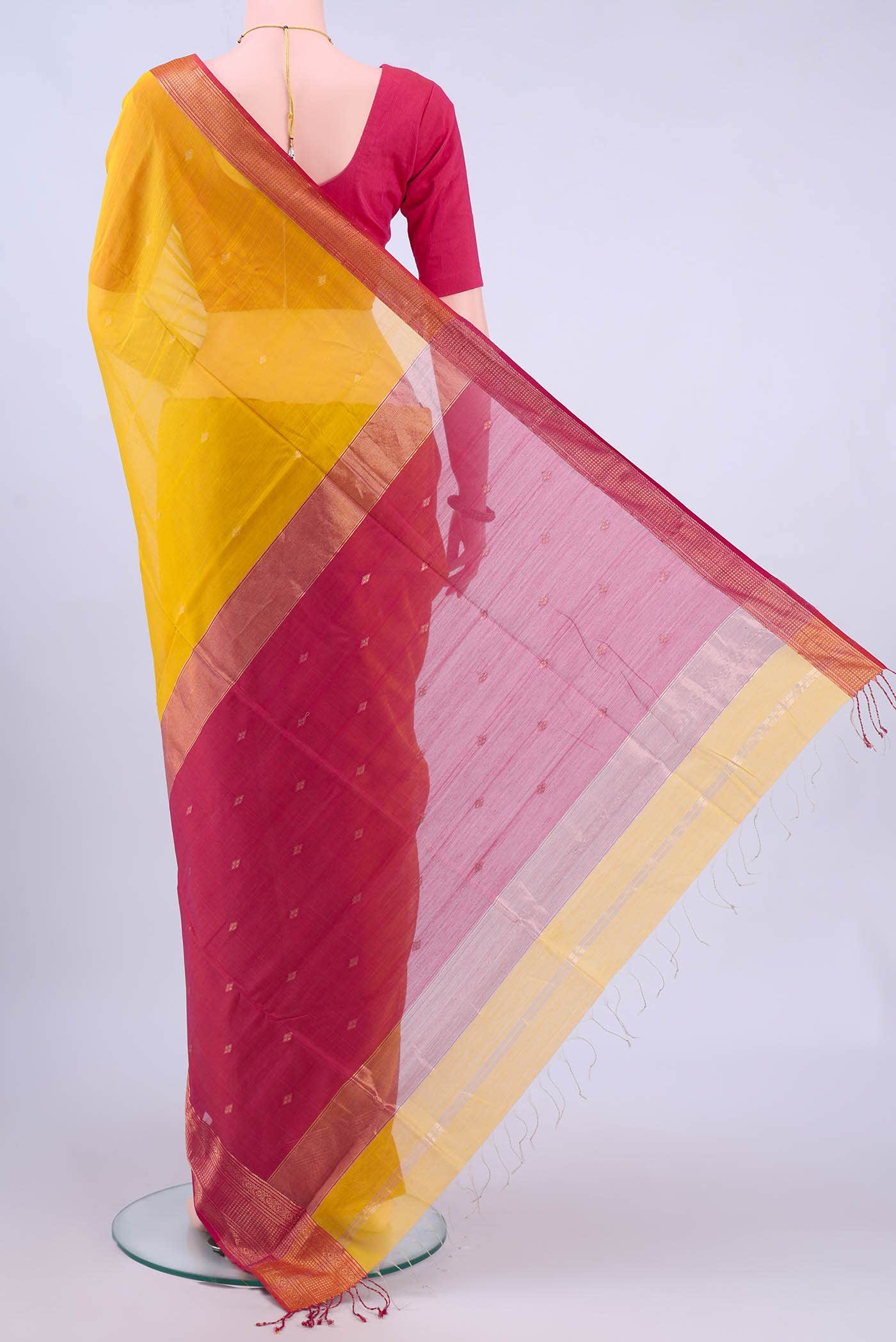 Mustard Maheshwari Silk Cotton Saree - Image 2