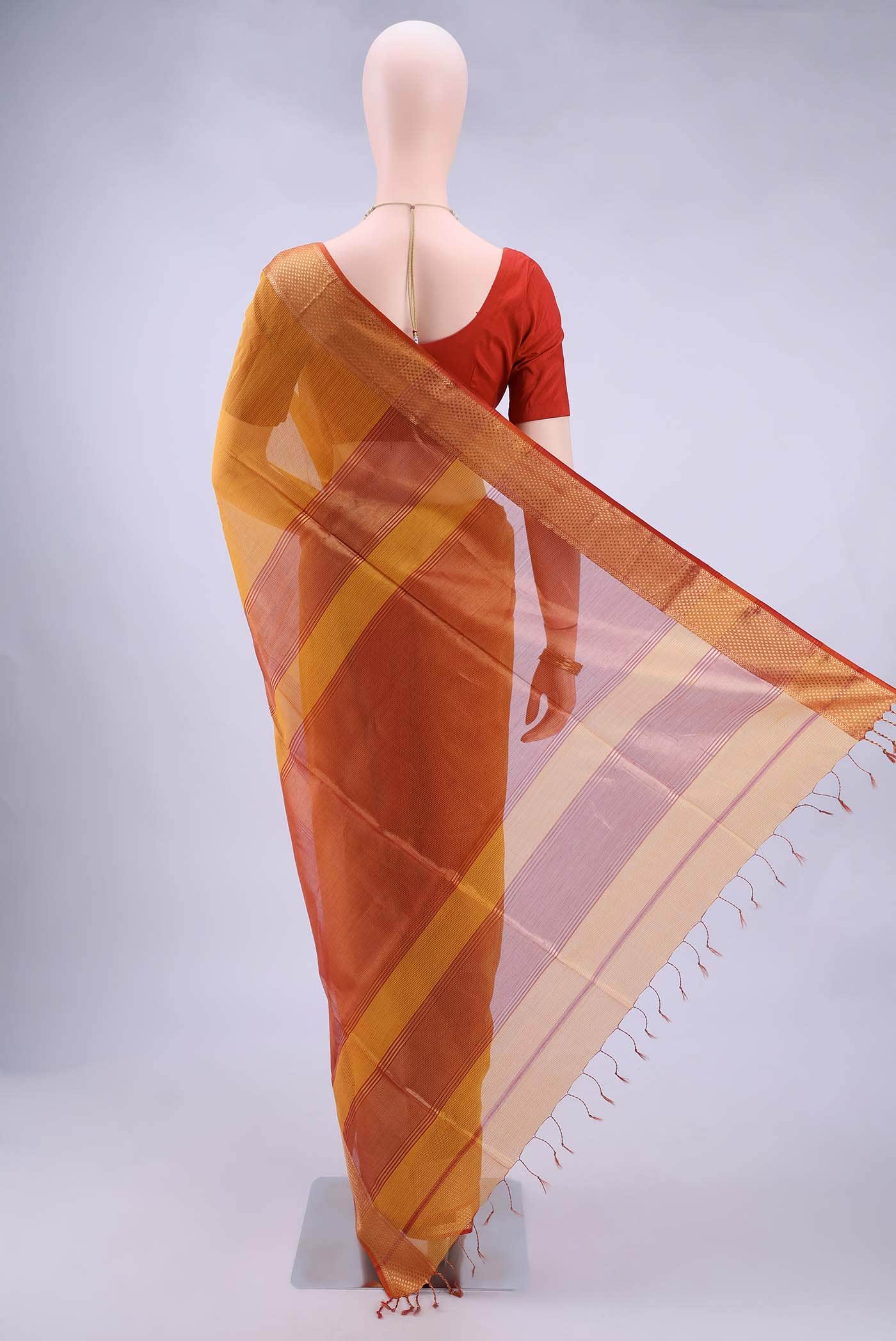 Mustard Maheshwari Silk Saree - Image 2