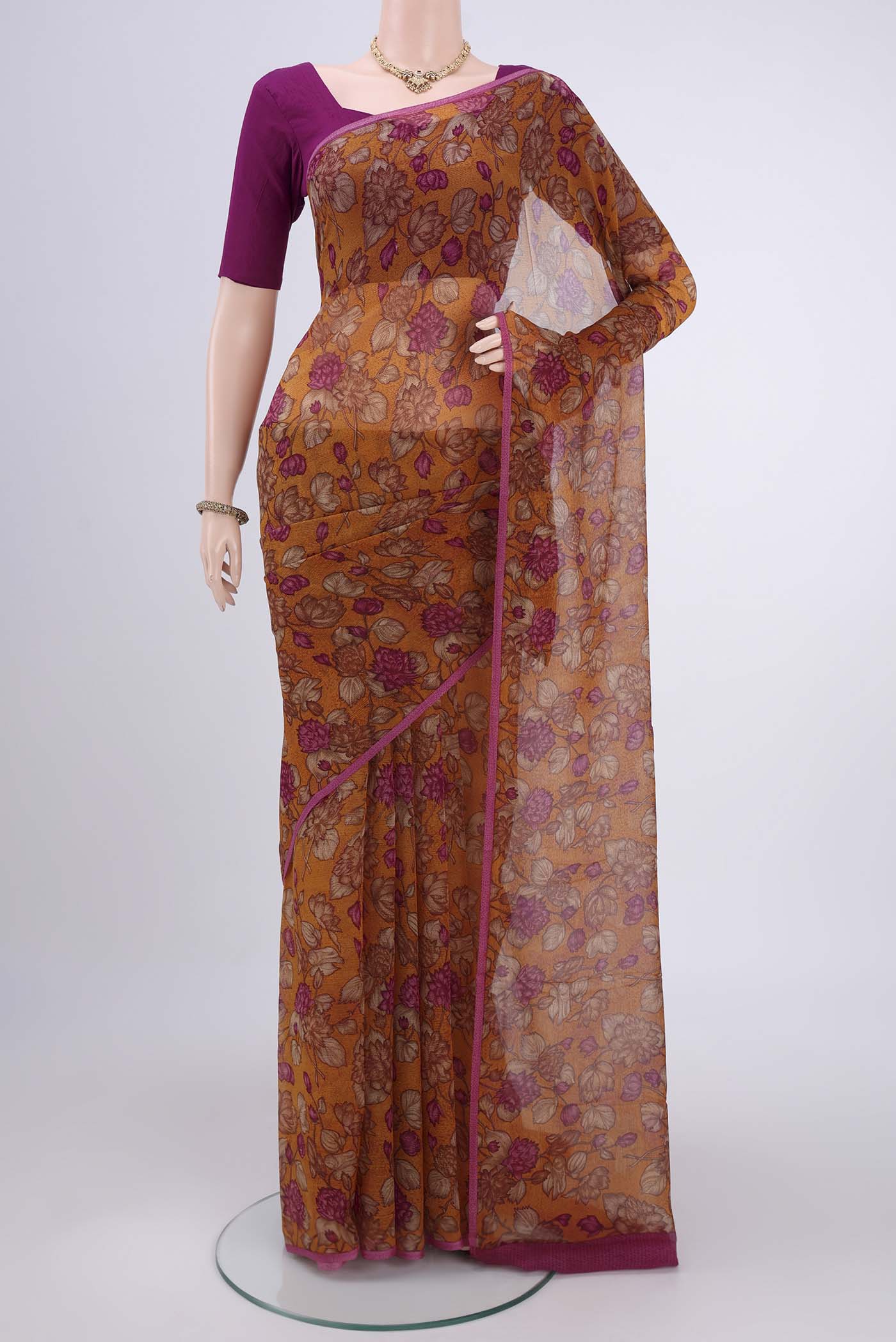 Mustard Mysore Chiffon Saree