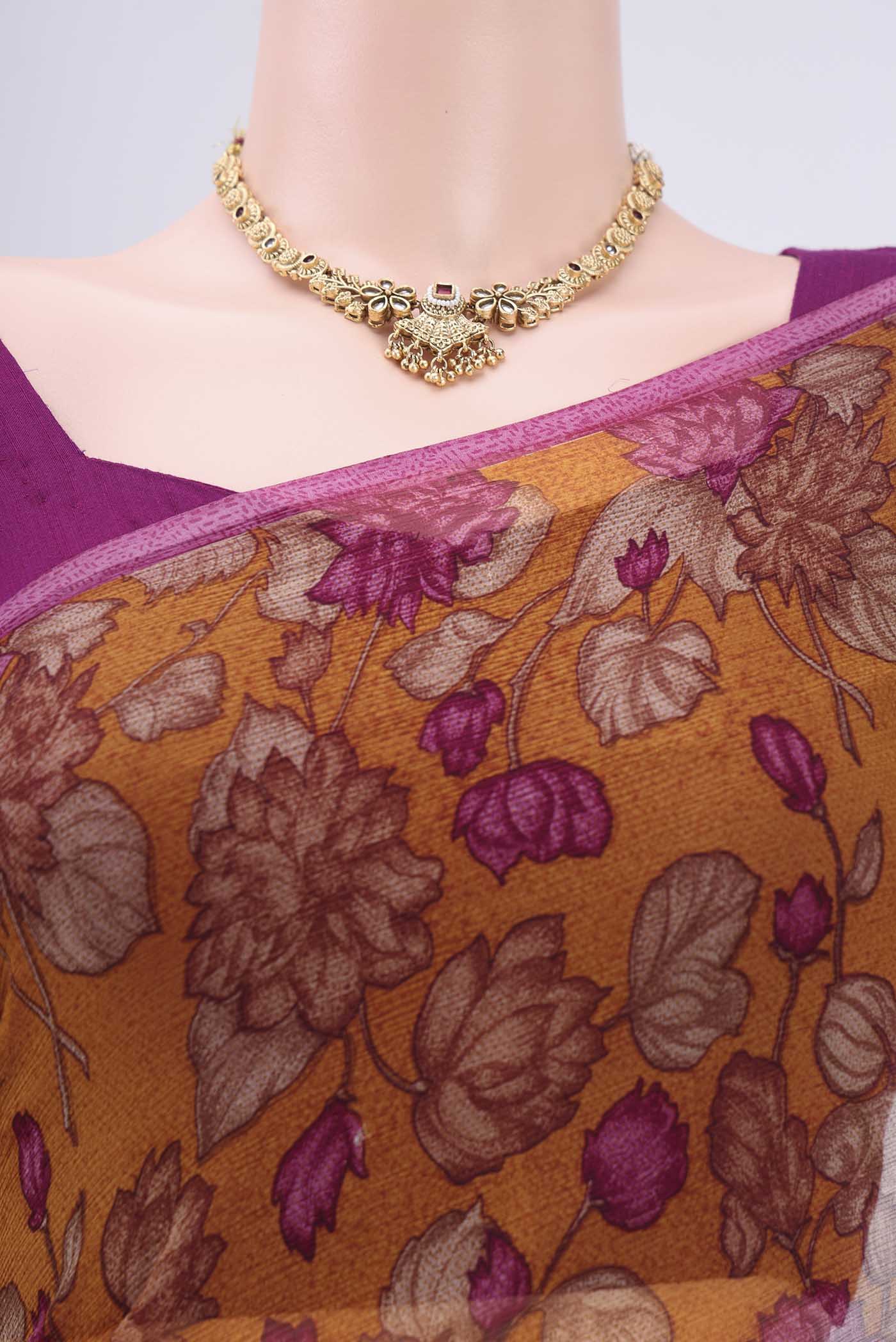 Mustard Mysore Chiffon Saree - Image 2