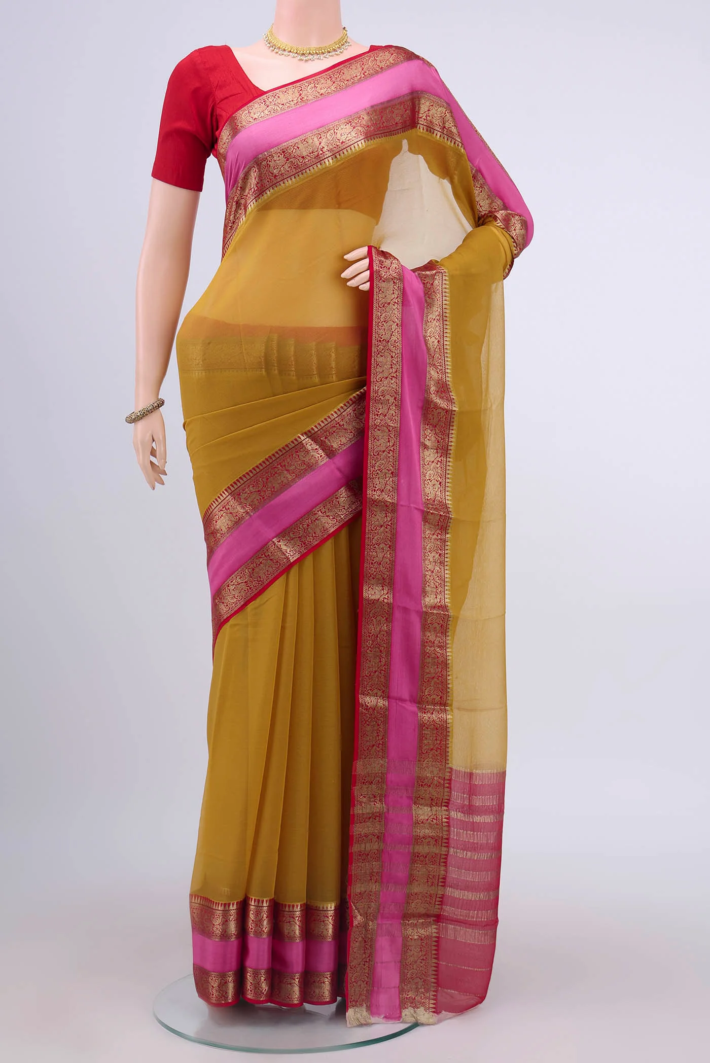 Mustard Mysore Chiffon Saree