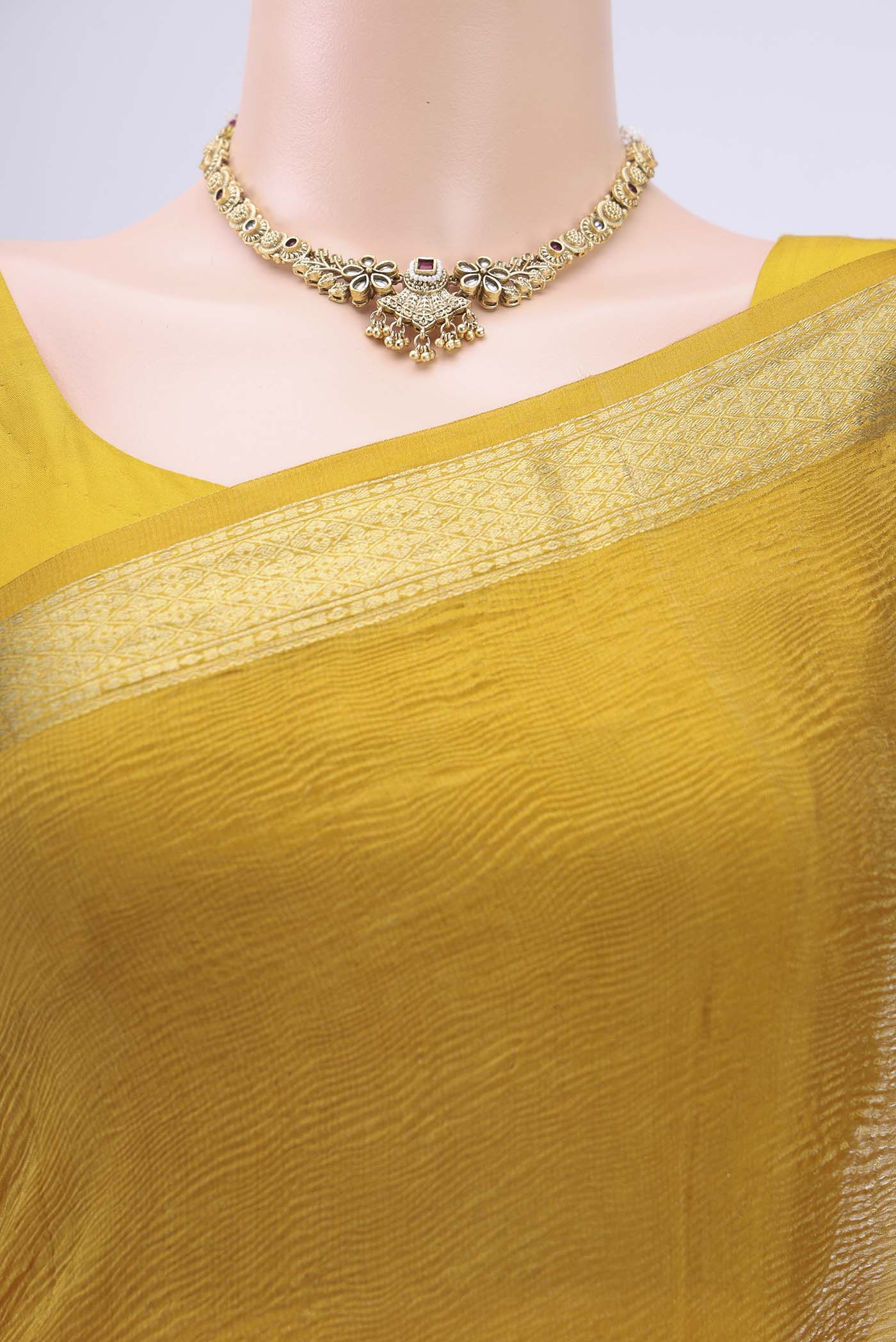 Mustard Mysore Chiffon Saree - Image 2