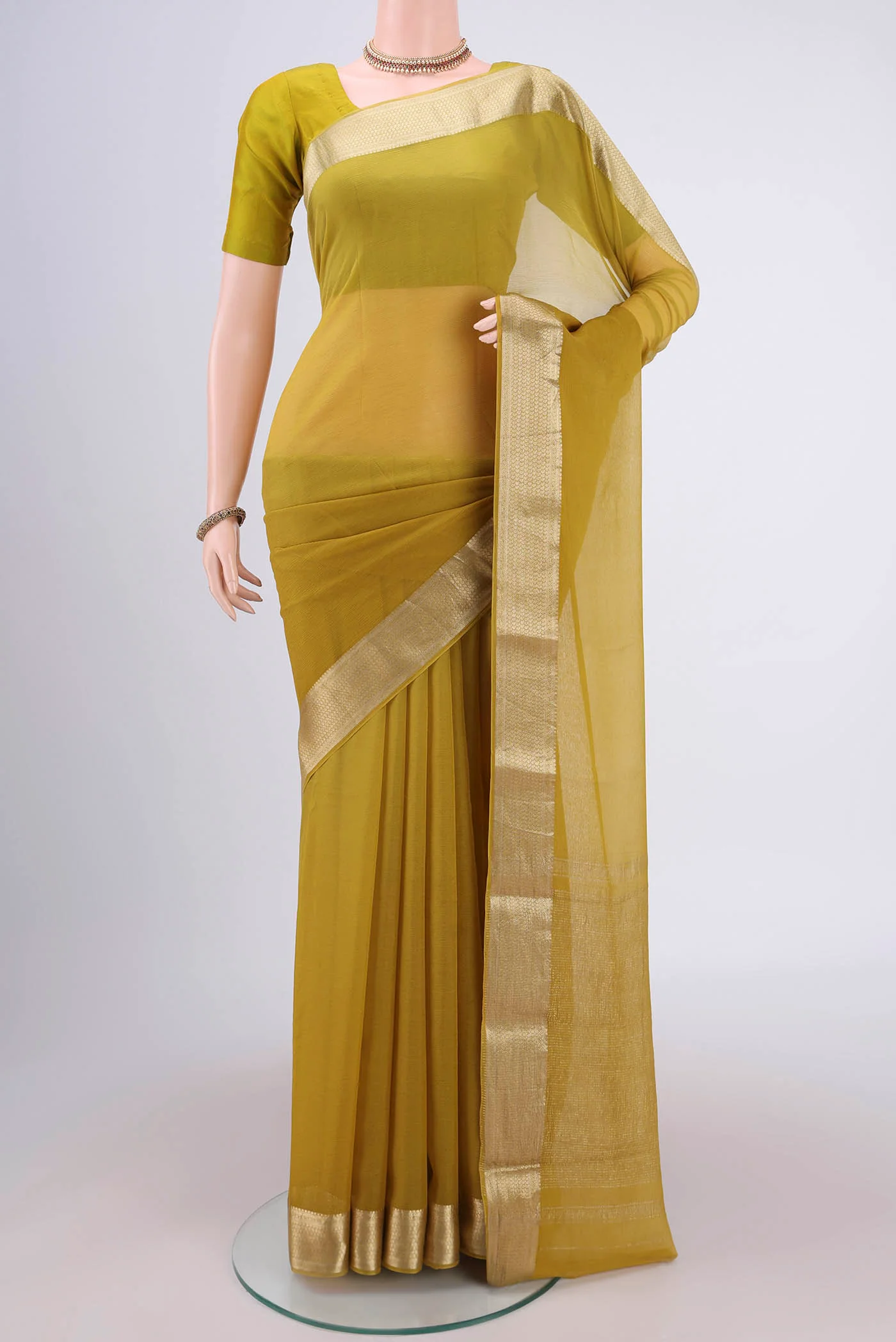 Mustard Mysore Chiffon Saree