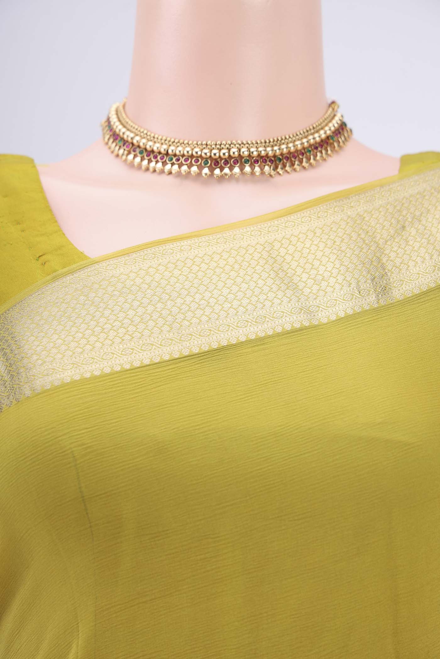 Mustard Mysore Chiffon Saree - Image 2