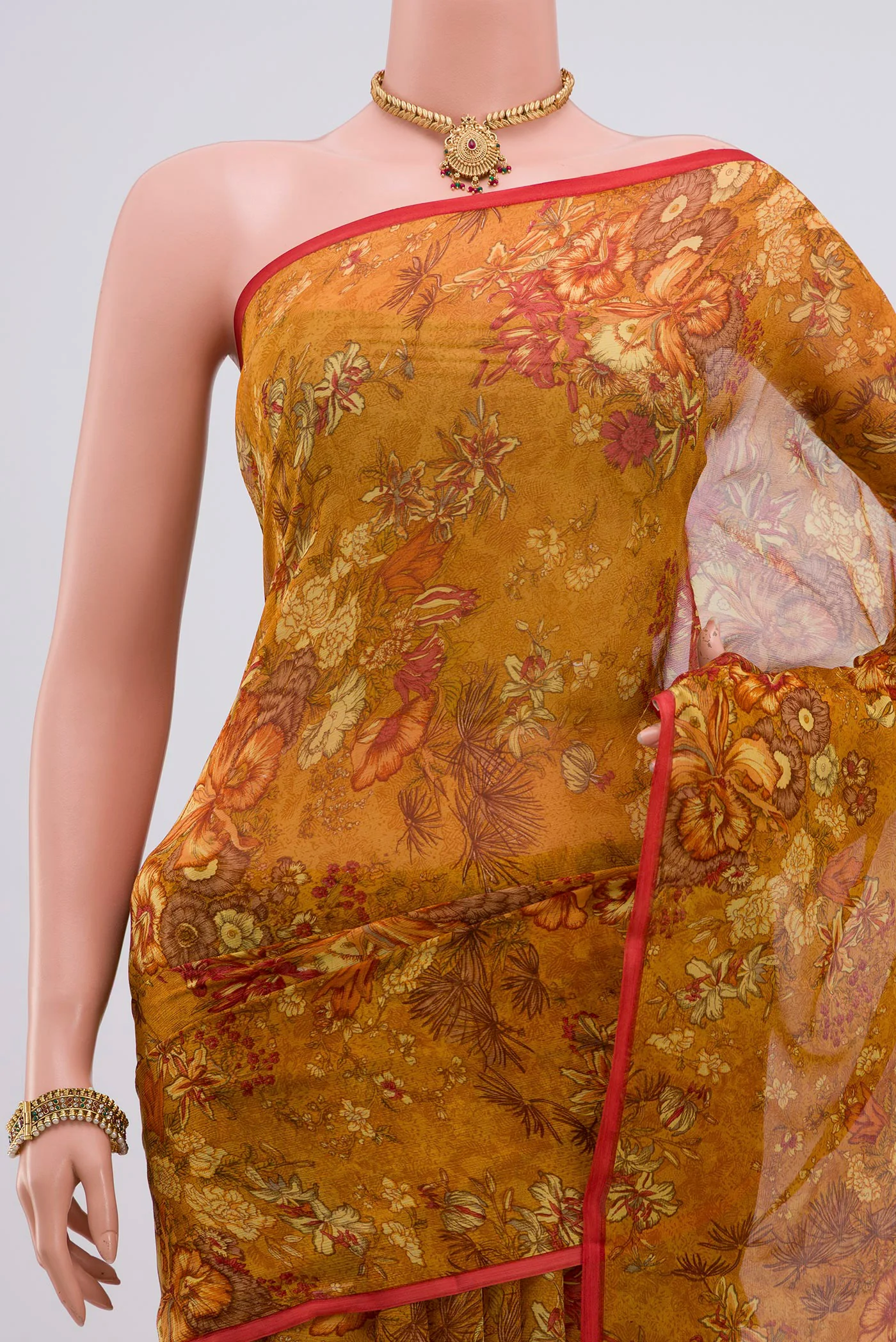 Mustard Mysore Chiffon Saree - Image 2