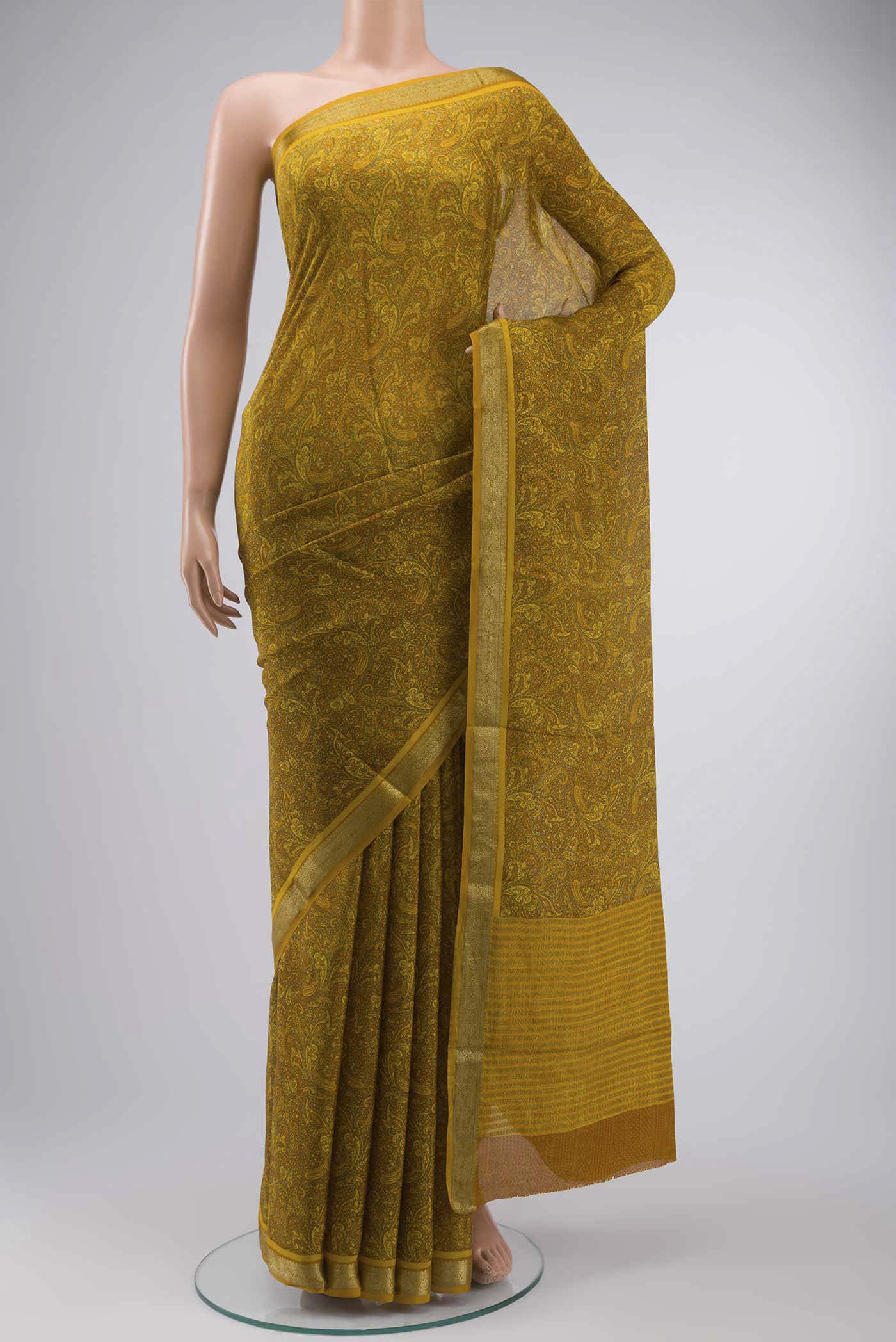Mustard Mysore Crepe Saree