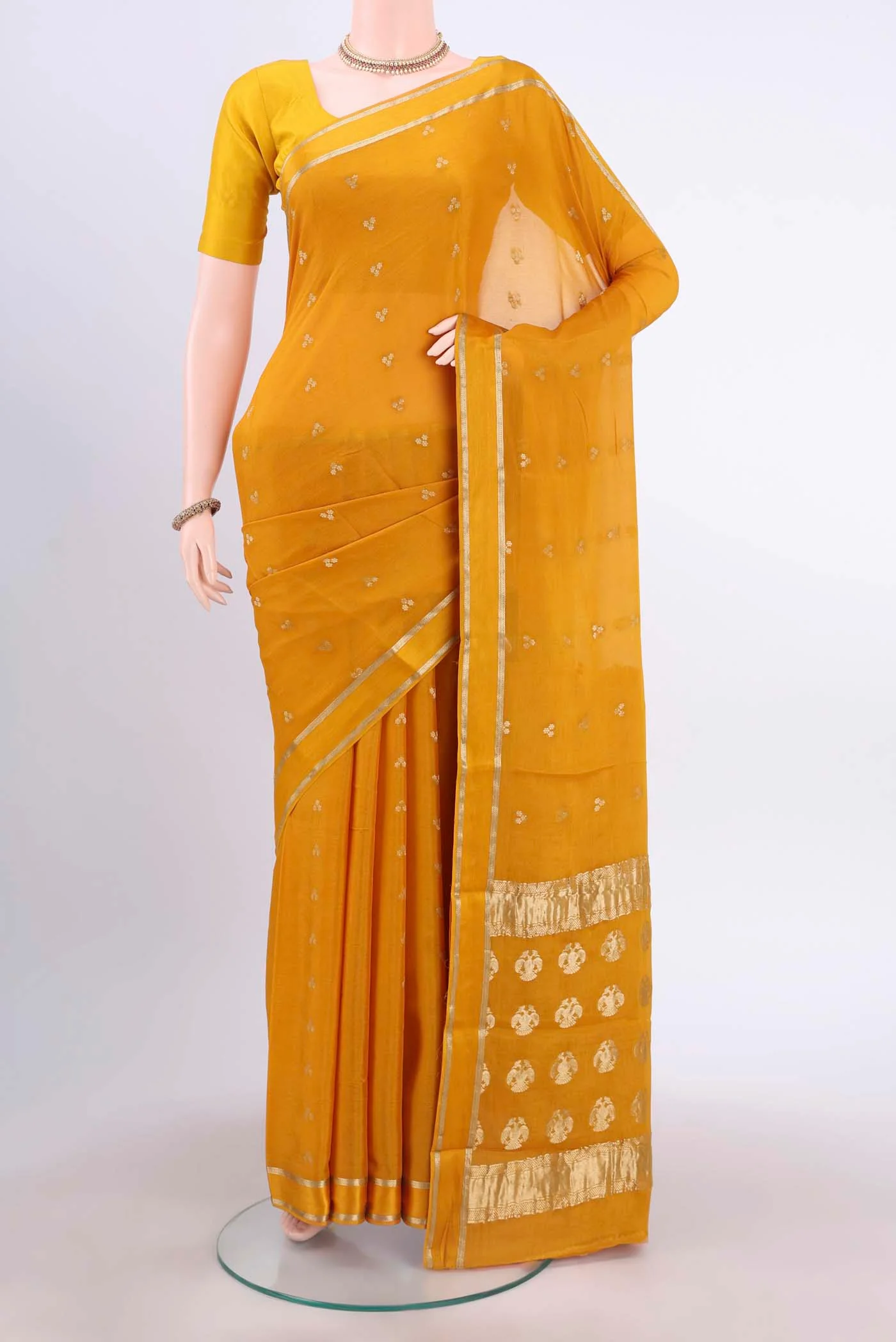 Mustard Mysore Crepe Saree