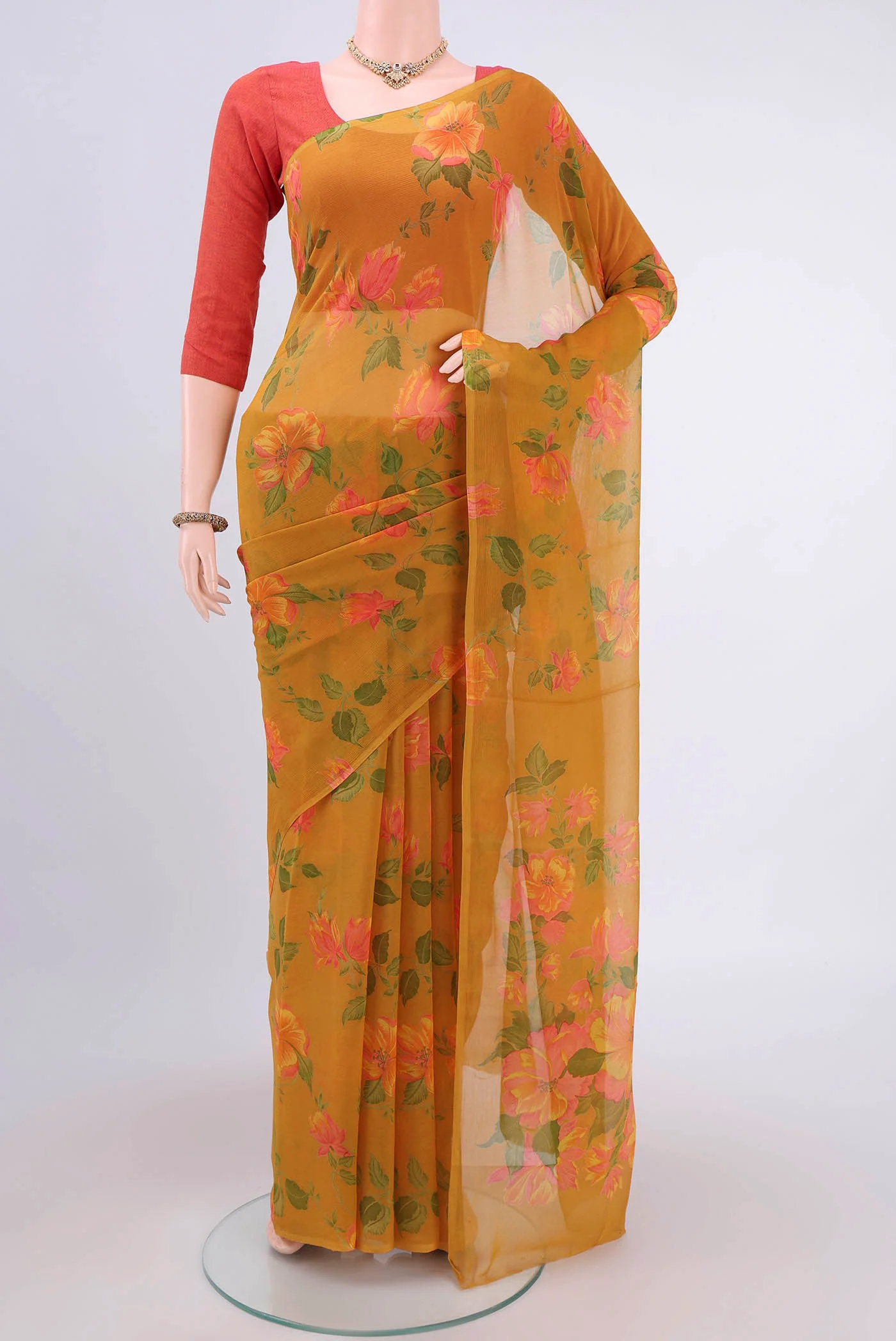Mustard Mysore Chiffon Saree