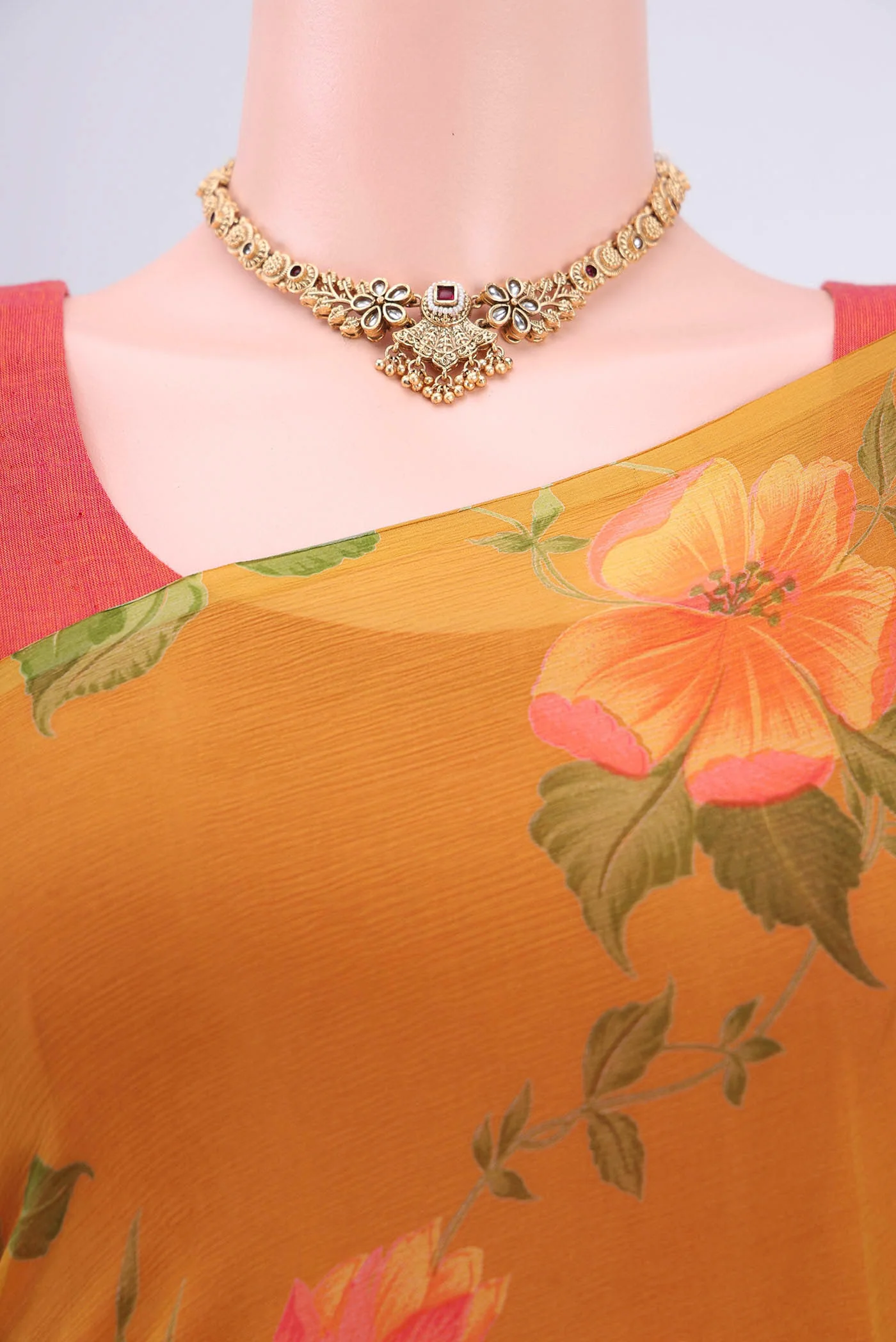 Mustard Mysore Chiffon Saree - Image 2