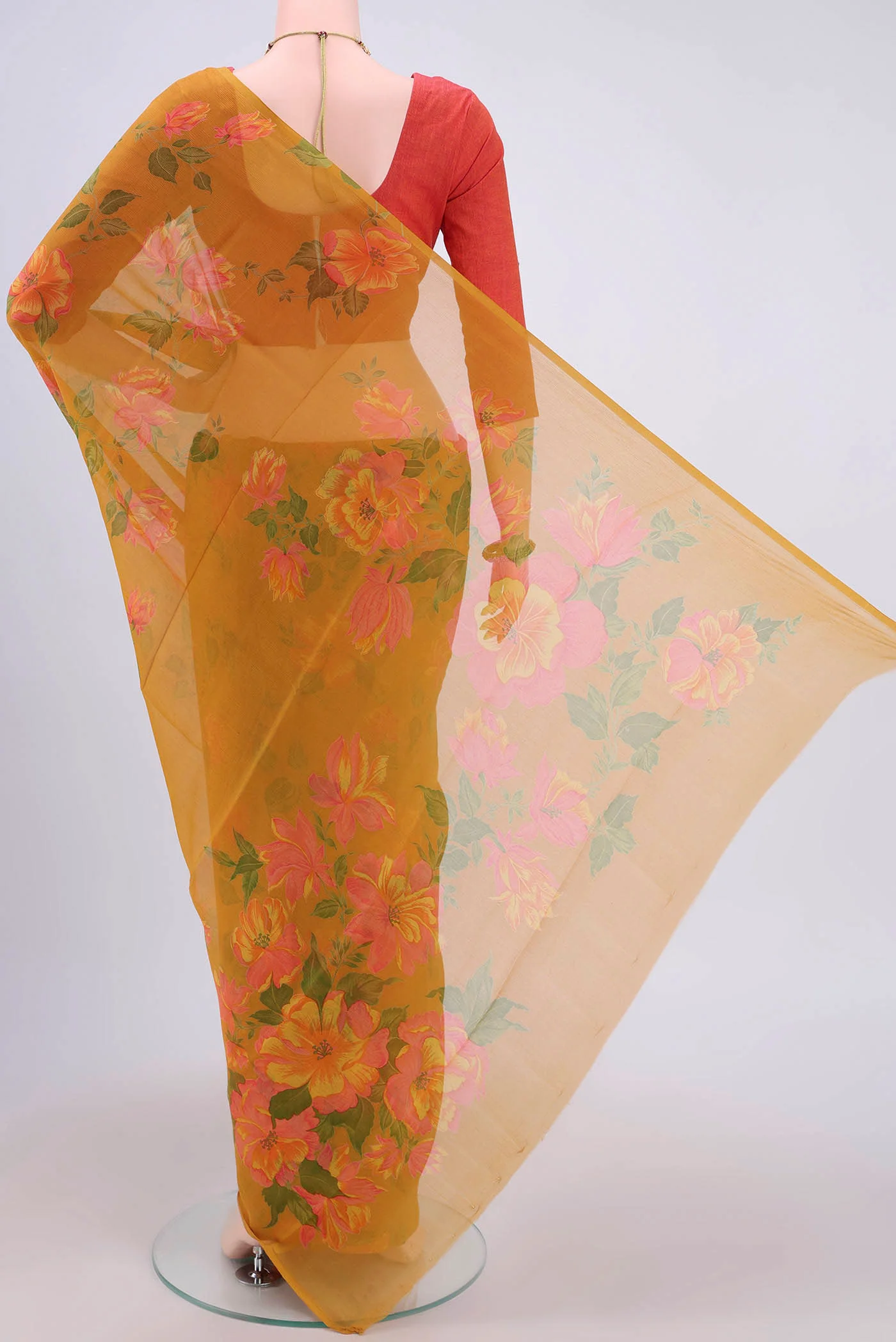 Mustard Mysore Chiffon Saree - Image 3