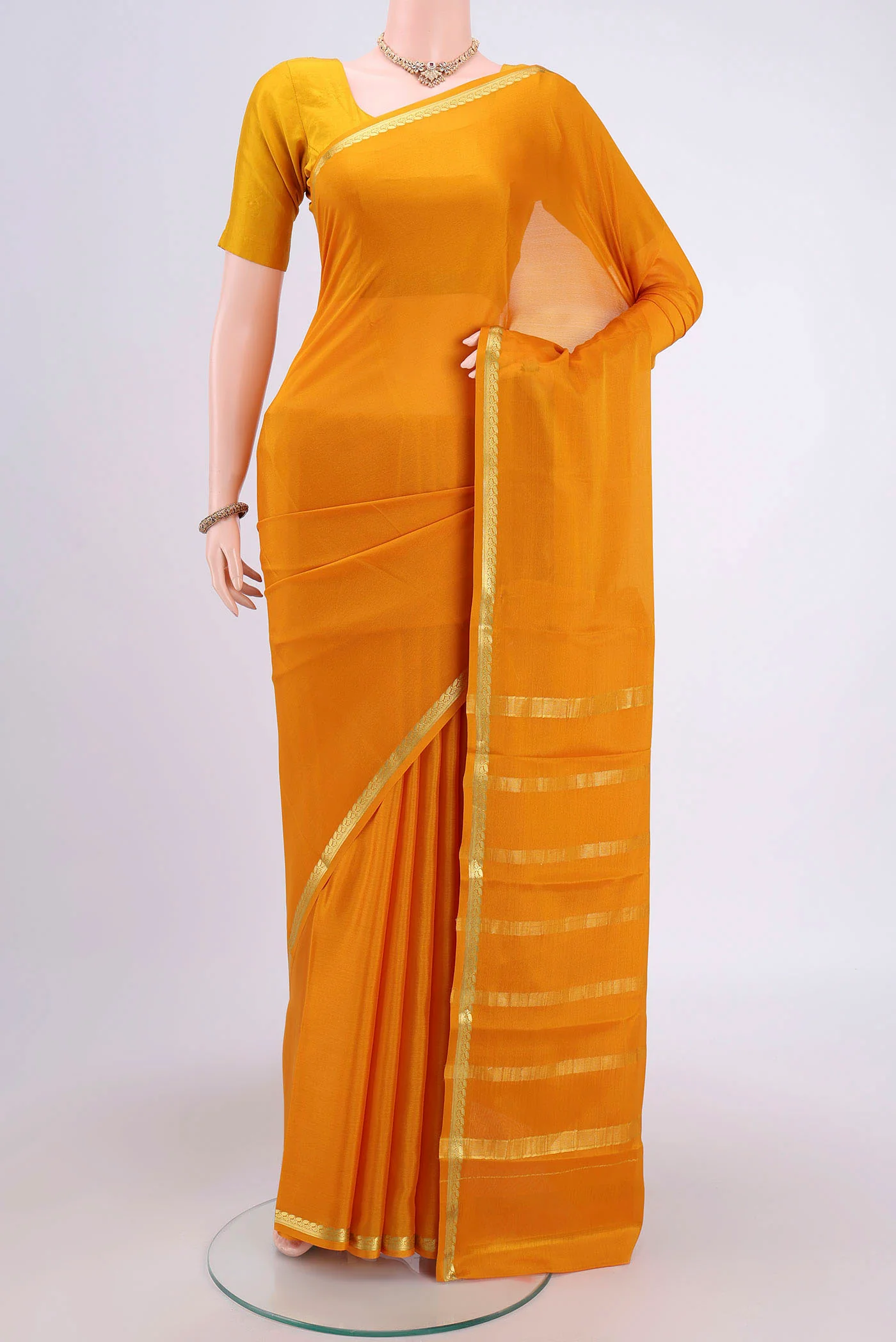 Mustard Mysore Crepe Saree