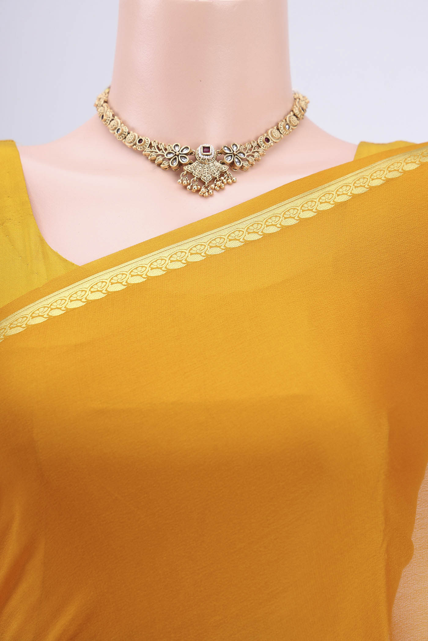 Mustard Mysore Crepe Saree - Image 2