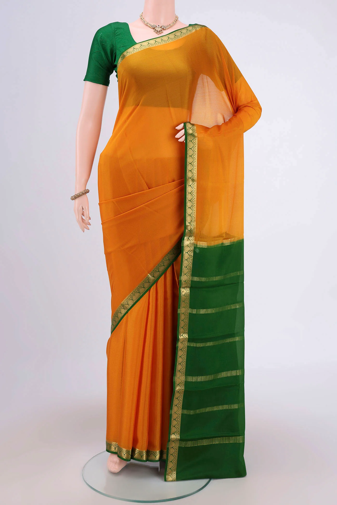 Yellow Mysore Crepe Saree