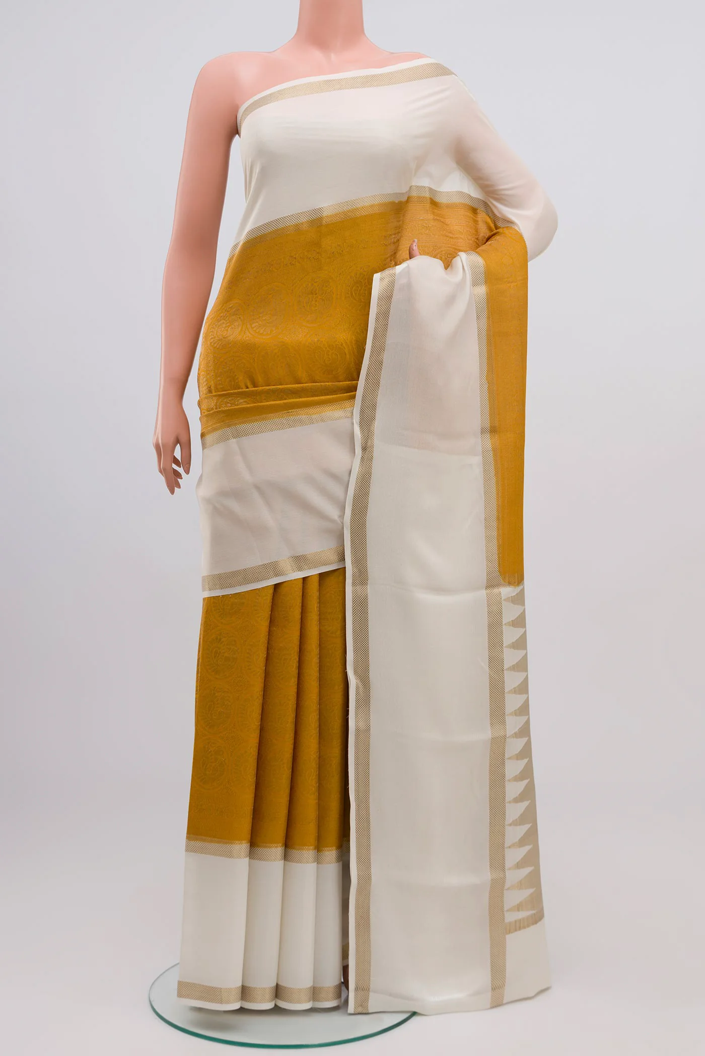 Mustard Mysore Crepe Saree