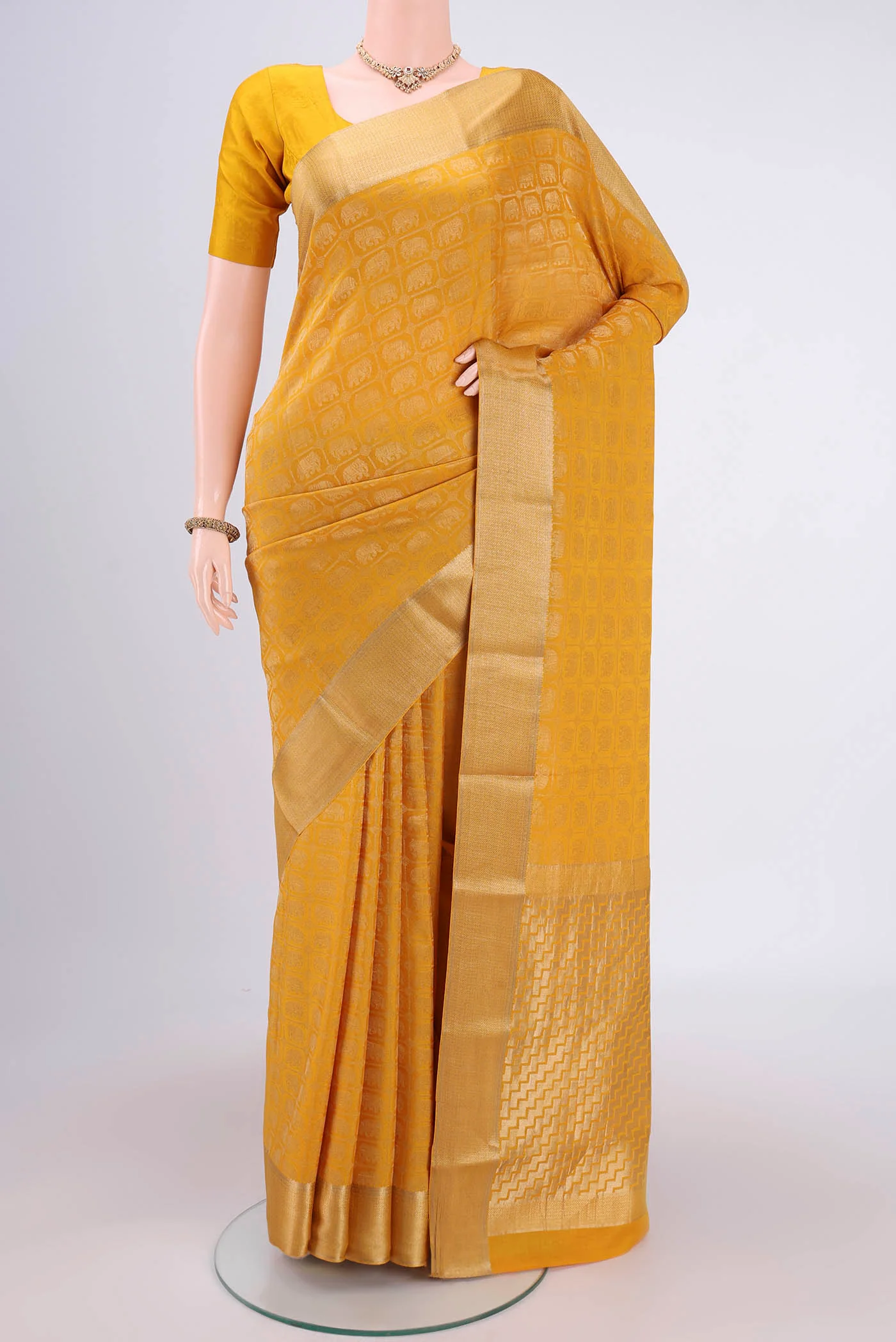 Mustard Mysore Crepe Saree