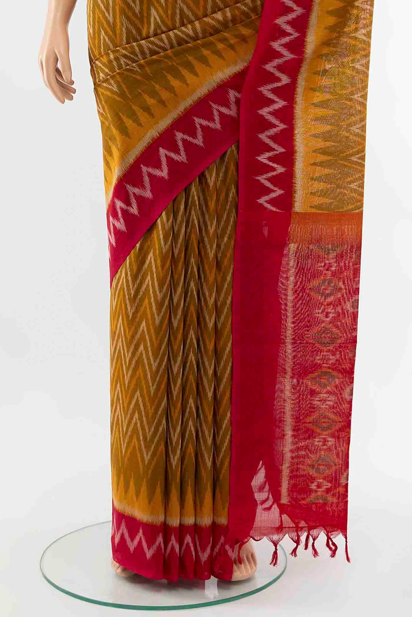Mustard Pochampally Cotton Saree - Image 3