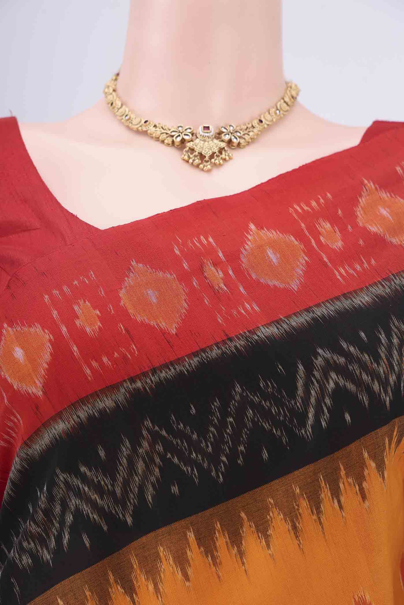 Mustard Pochampally Cotton Saree - Image 2