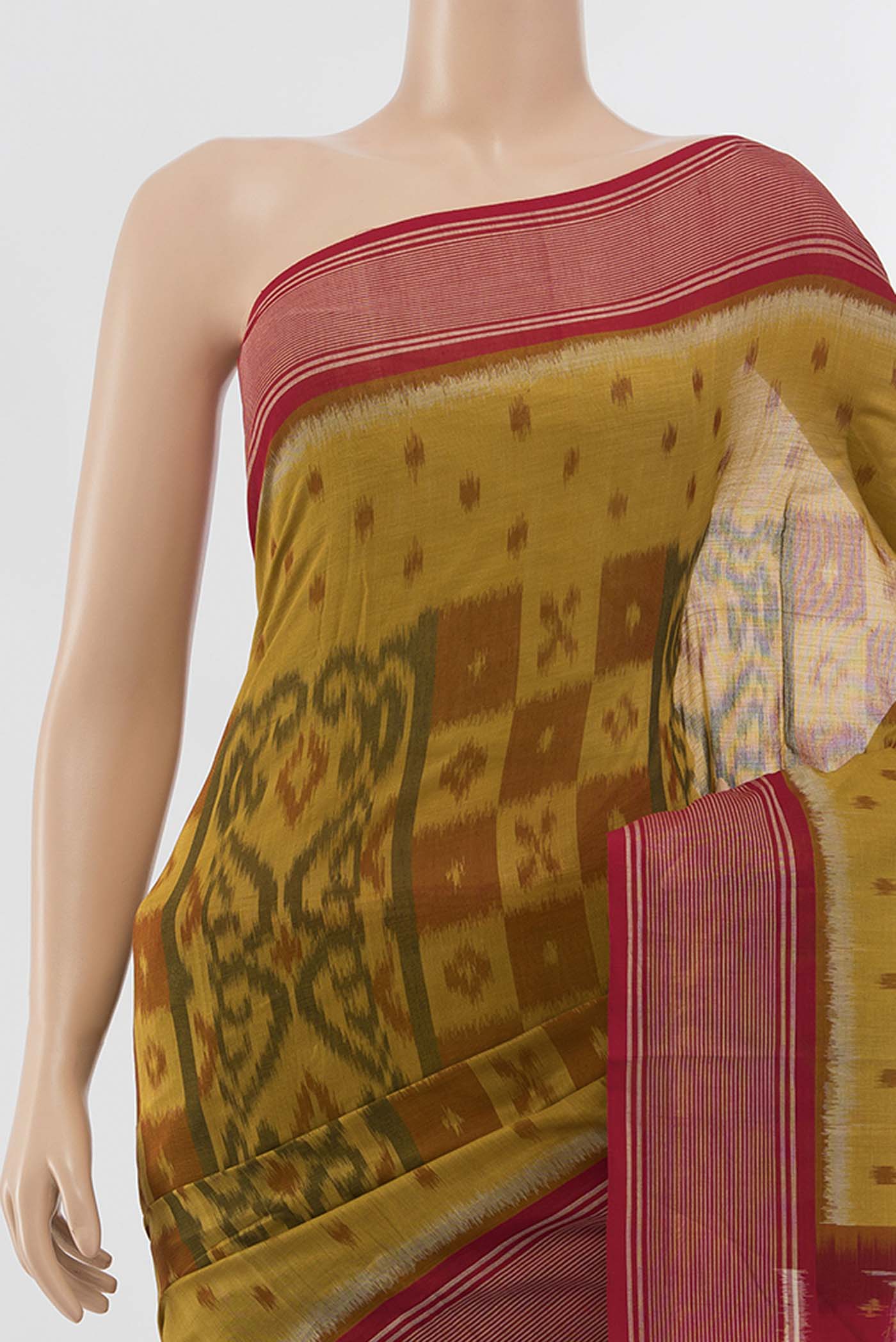 Mustard Pochampally Cotton Saree - Image 2