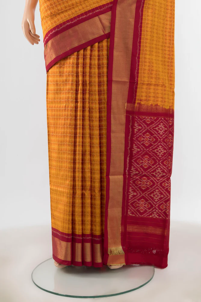 Mustard Pochampally Silk Saree - Image 3