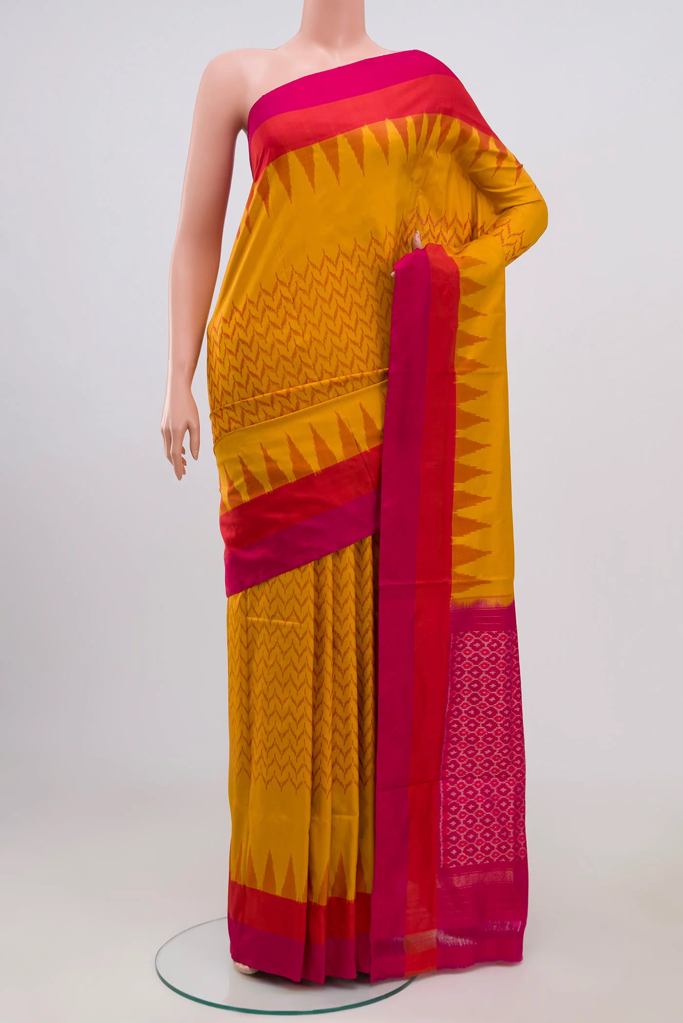 Mustard Pochampally Silk Saree
