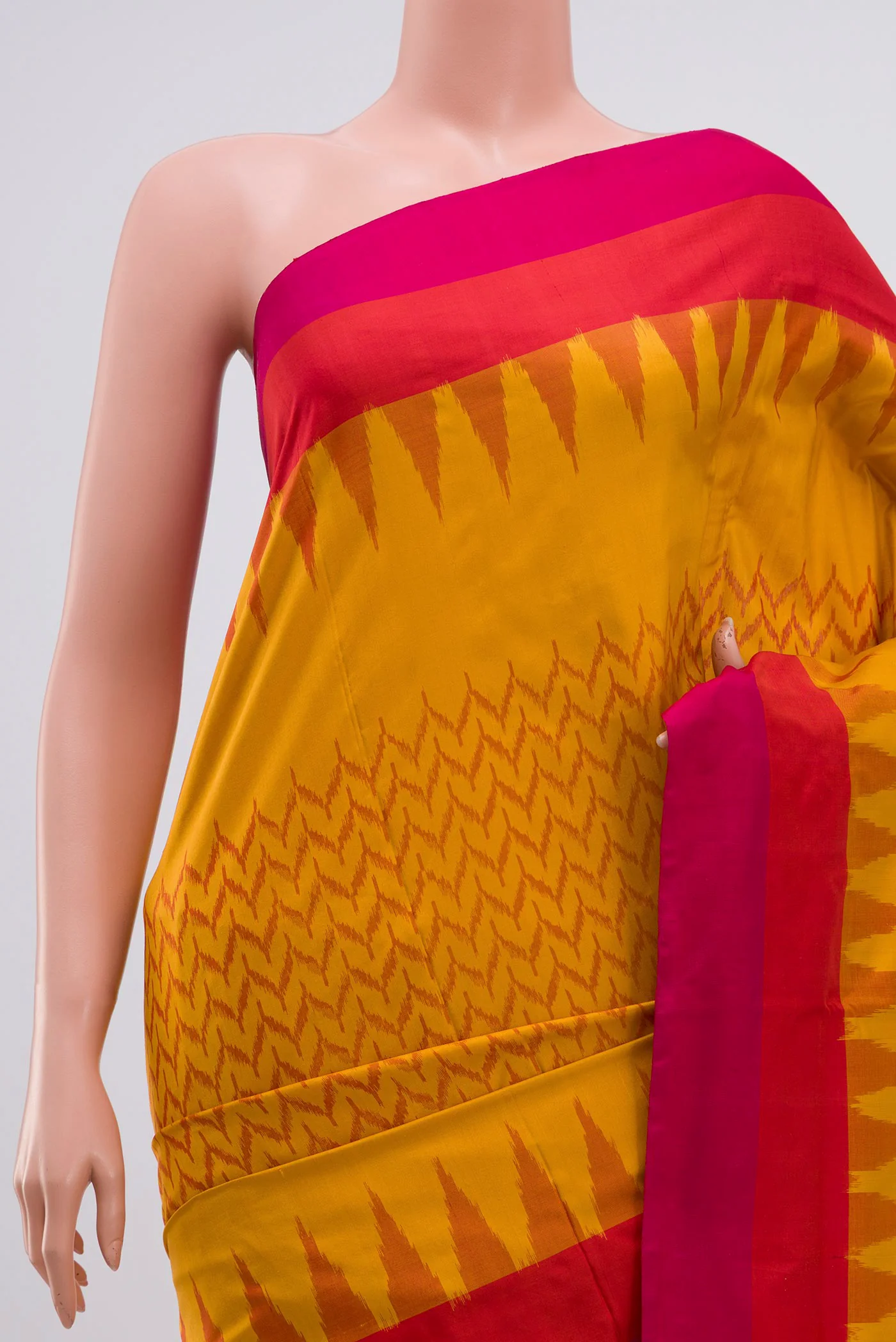 Mustard Pochampally Silk Saree - Image 2