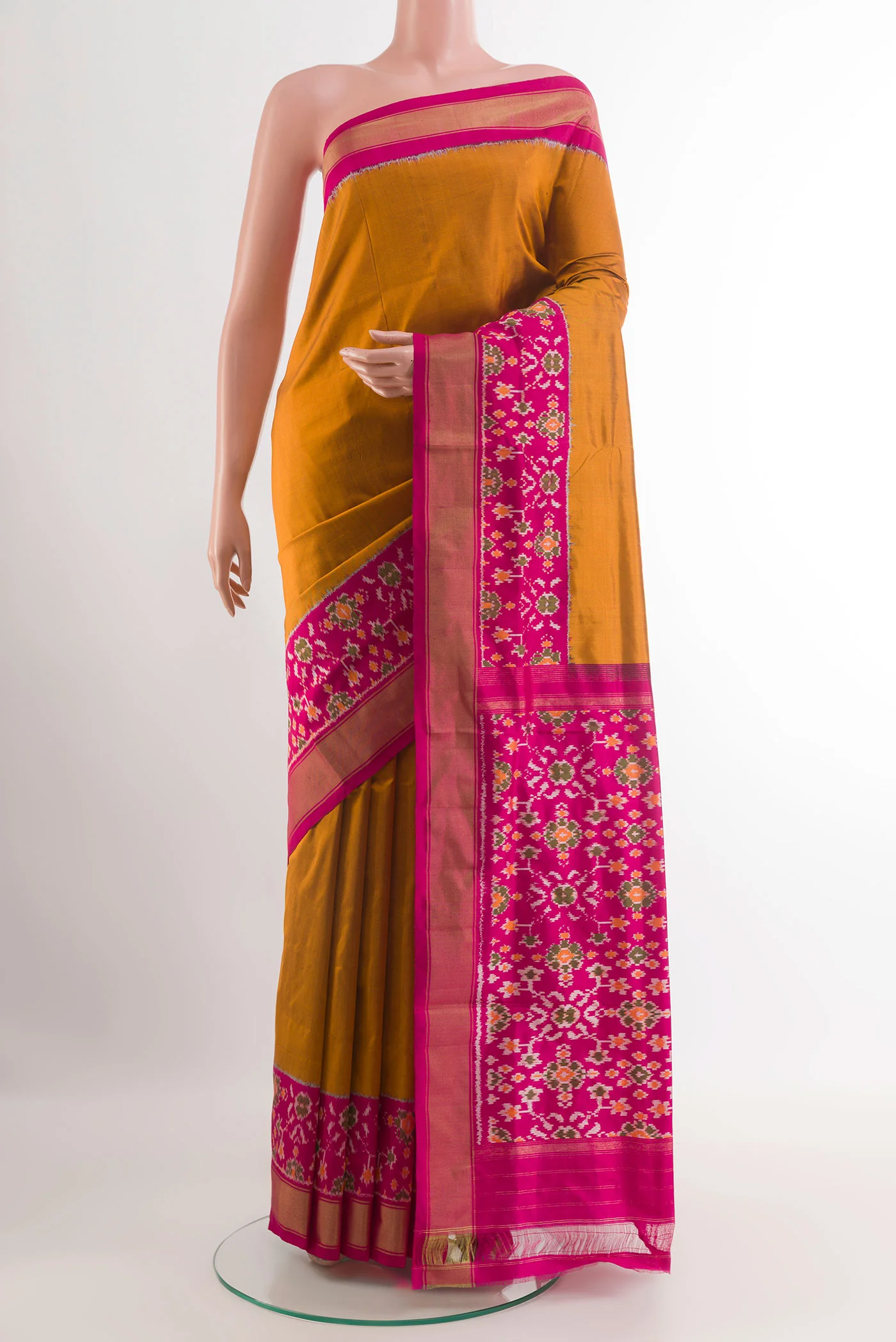 Mustard Pochampally Silk Saree