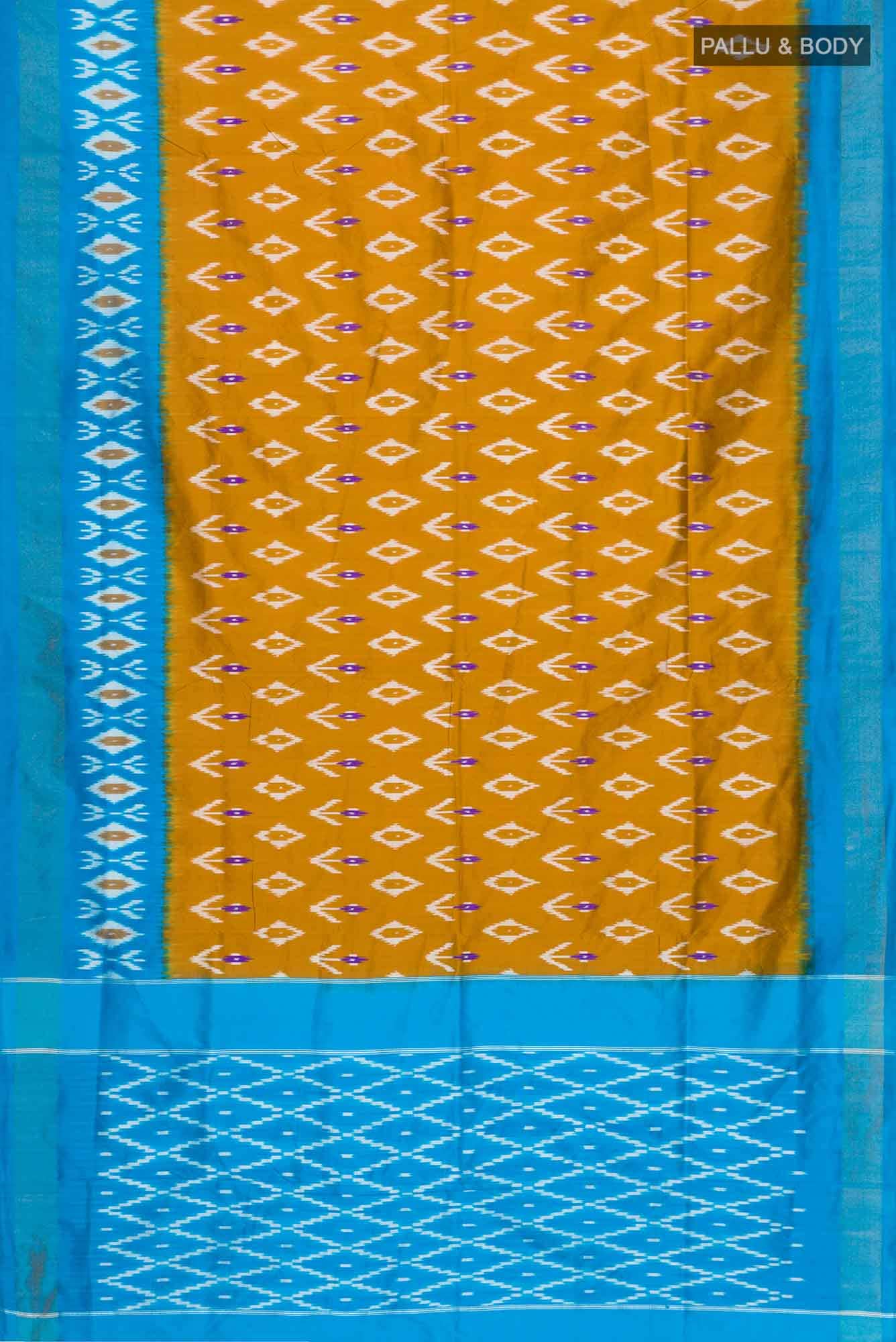 Mustard Pochampally Silk Saree - Image 3