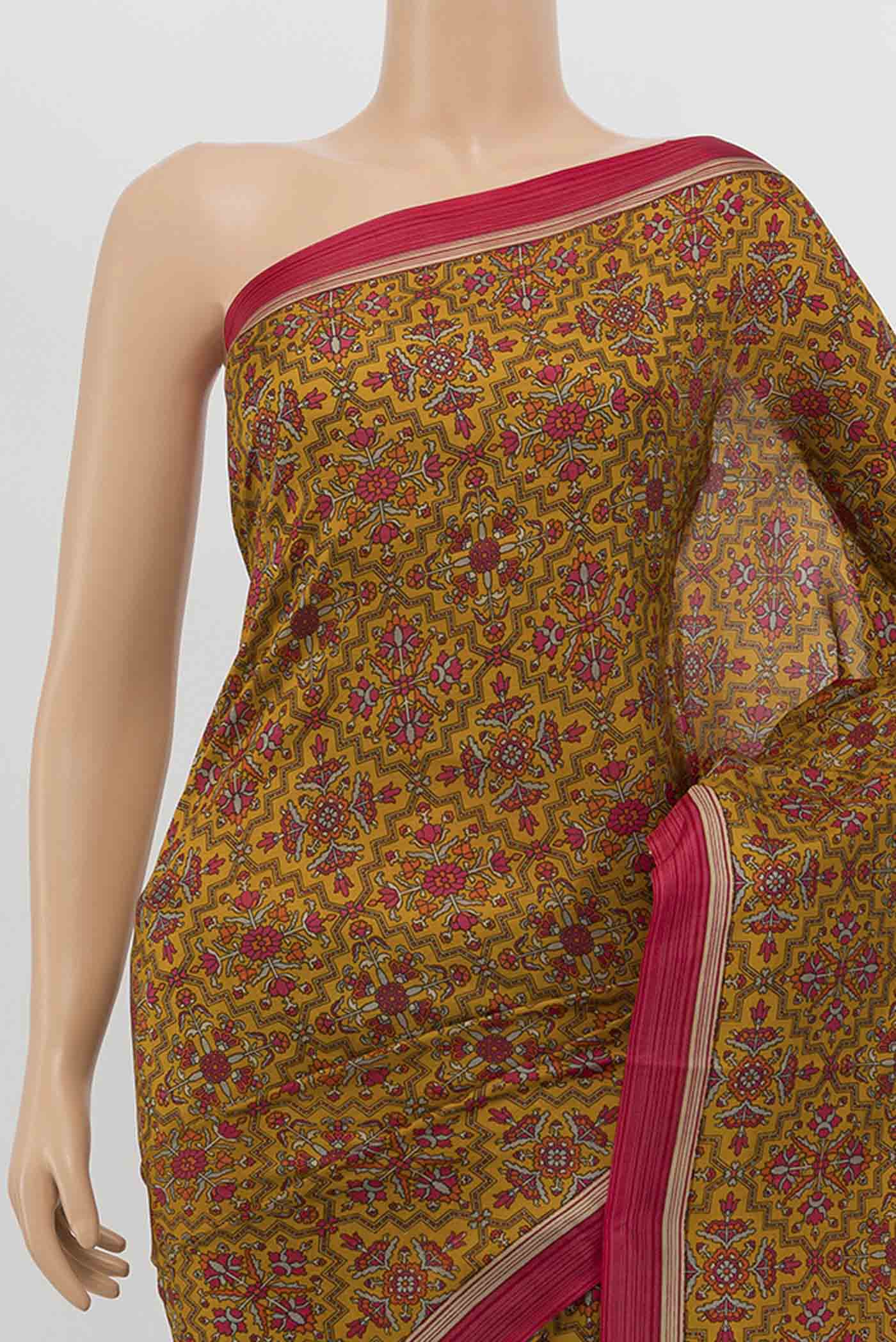 Mustard Printed Silk Saree - Image 2
