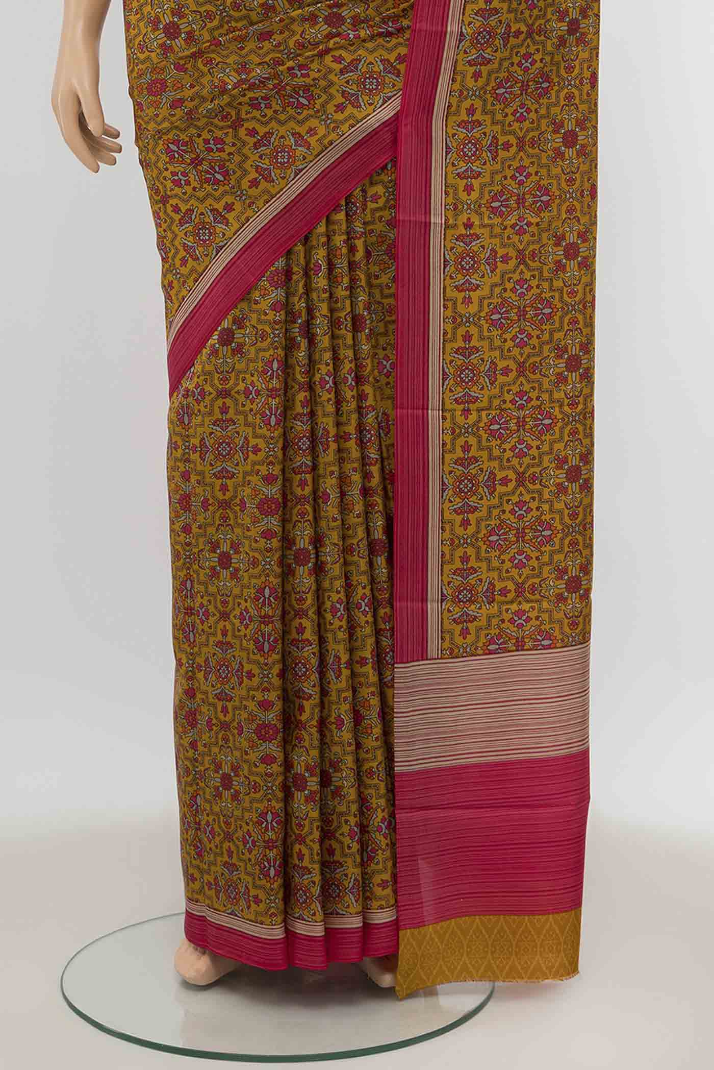 Mustard Printed Silk Saree - Image 3