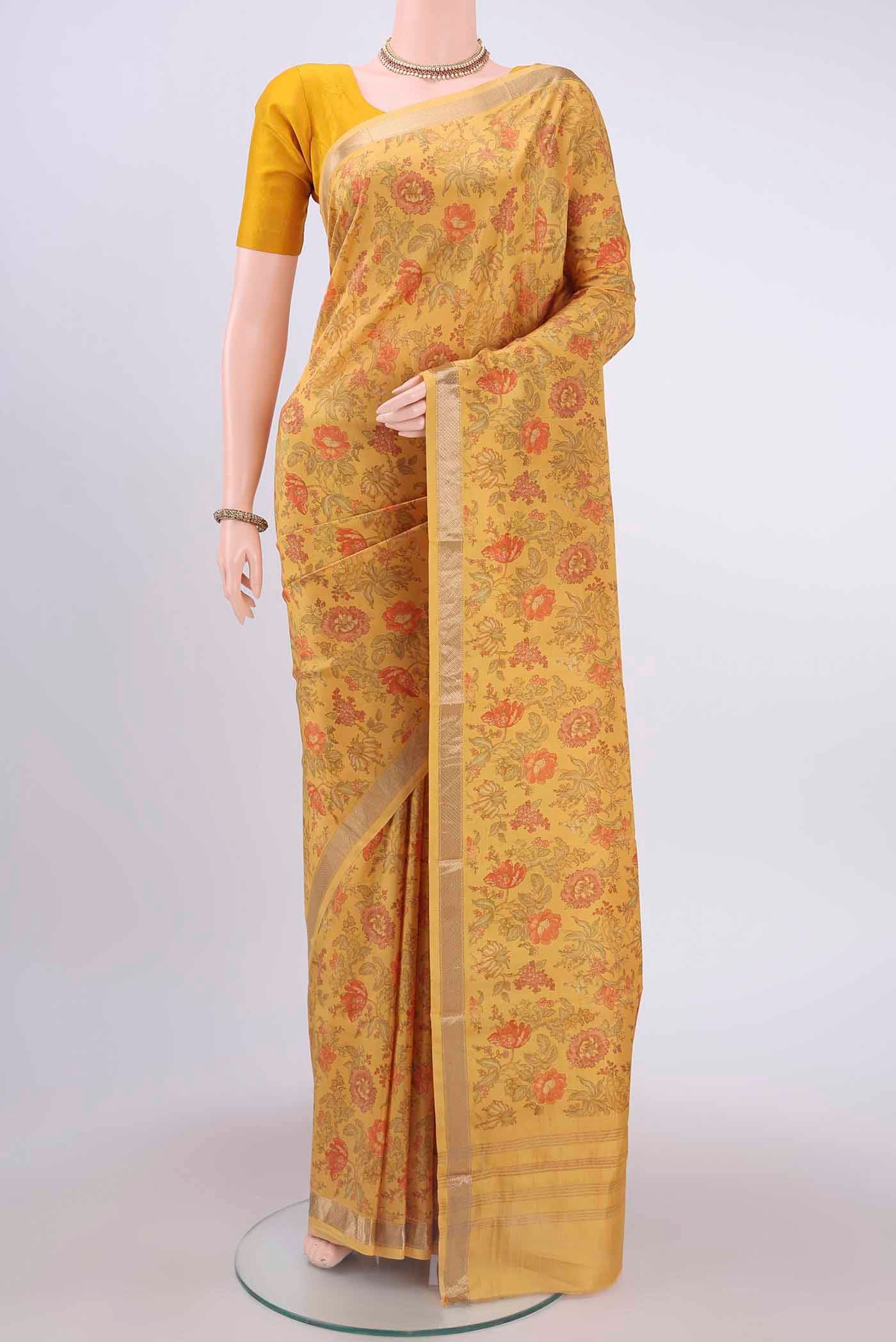 Mustard Printed Silk Saree