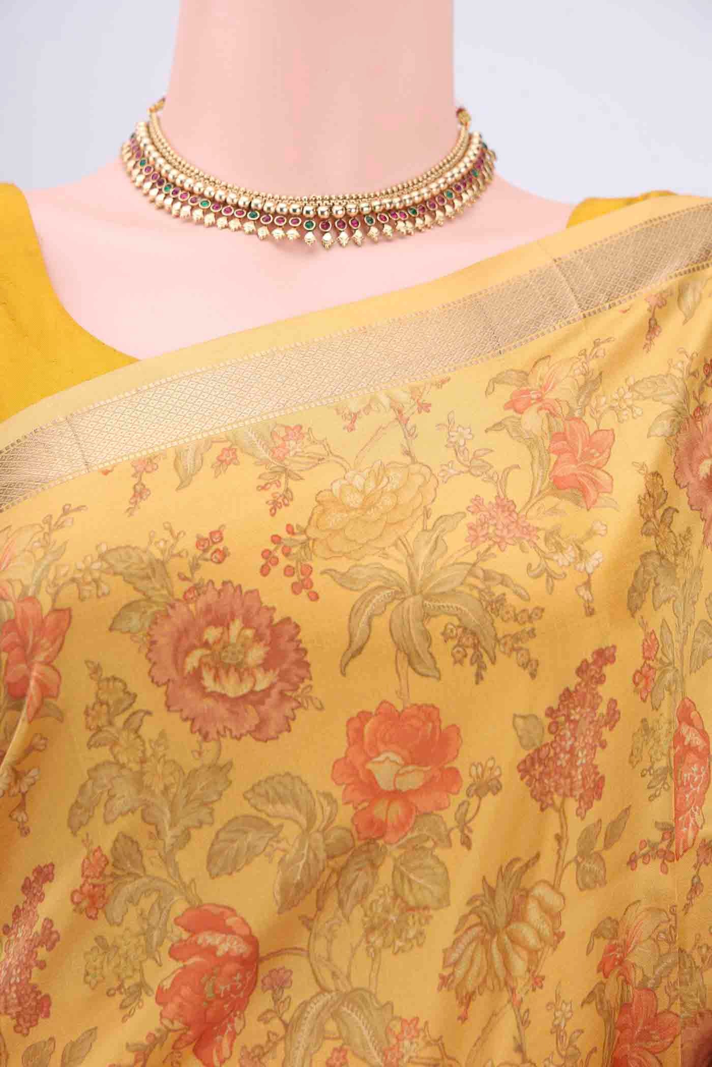 Mustard Printed Silk Saree - Image 2