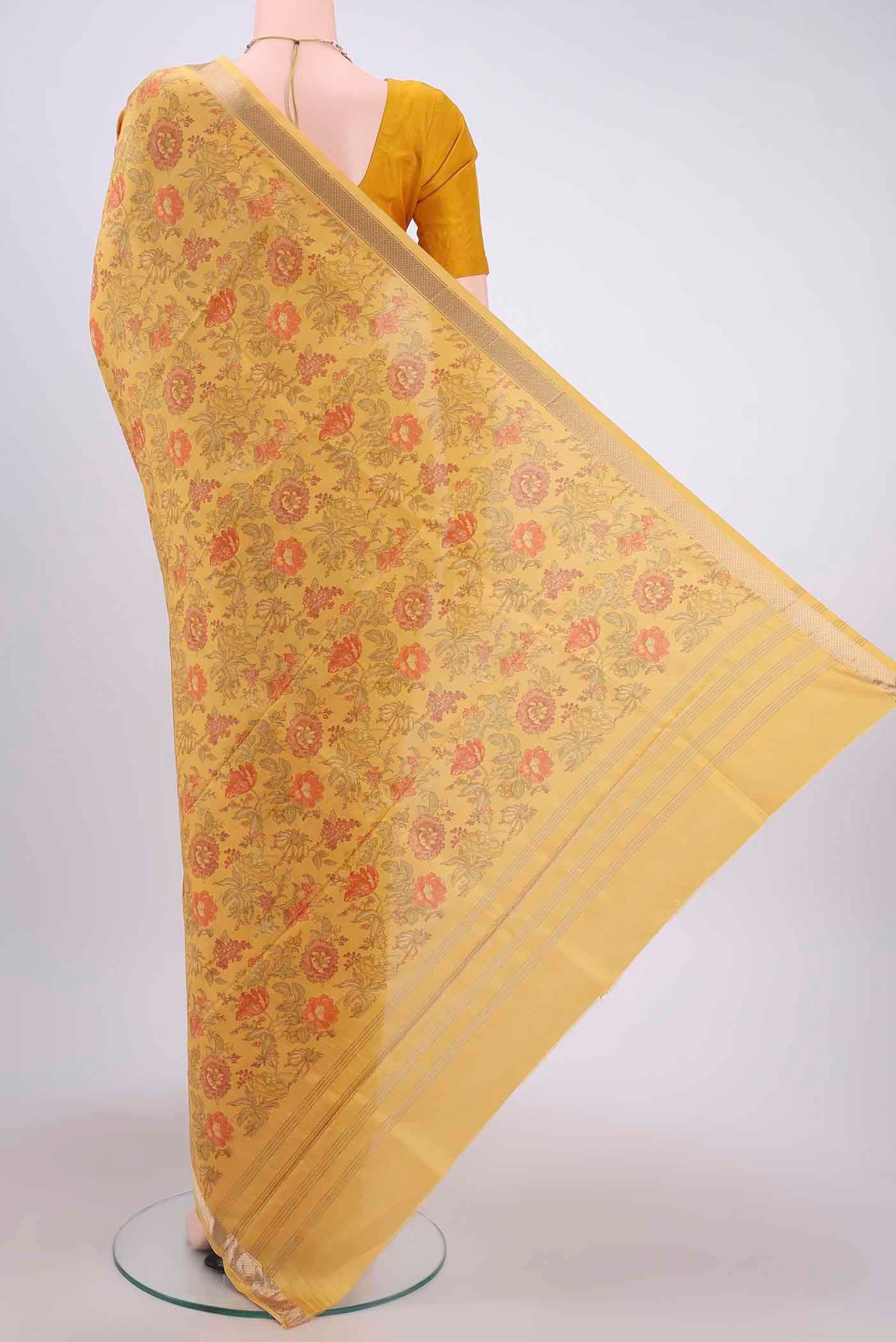 Mustard Printed Silk Saree - Image 3