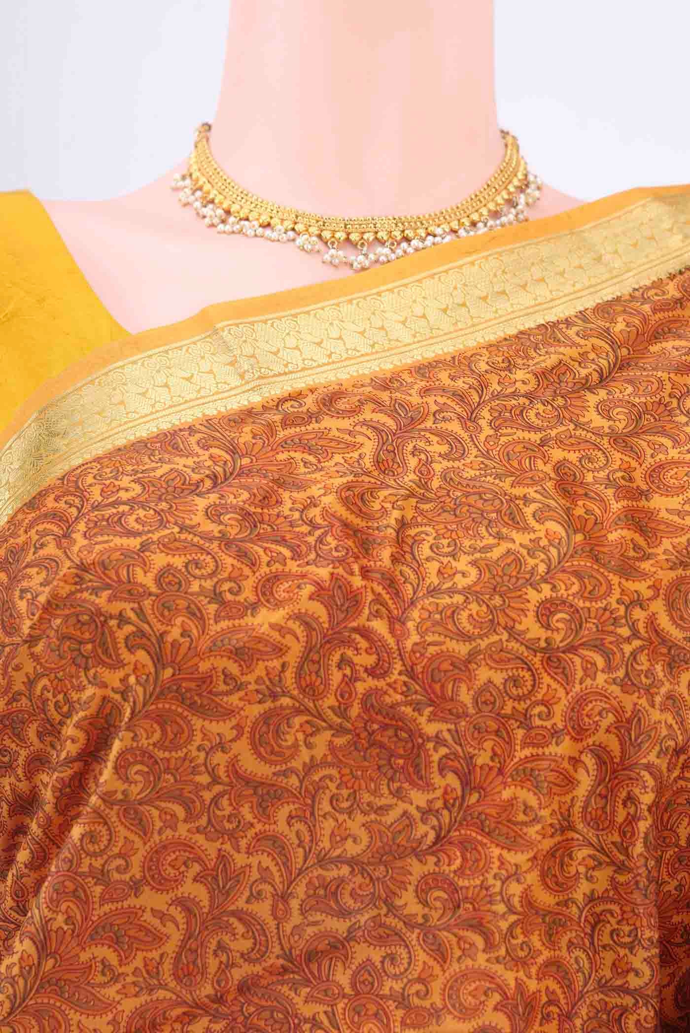 Mustard Printed Silk Saree - Image 2