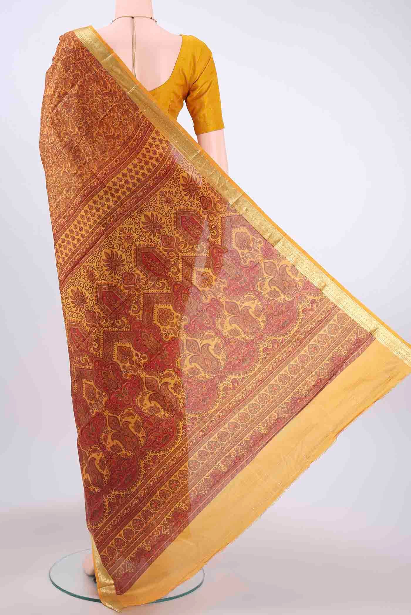 Mustard Printed Silk Saree - Image 3
