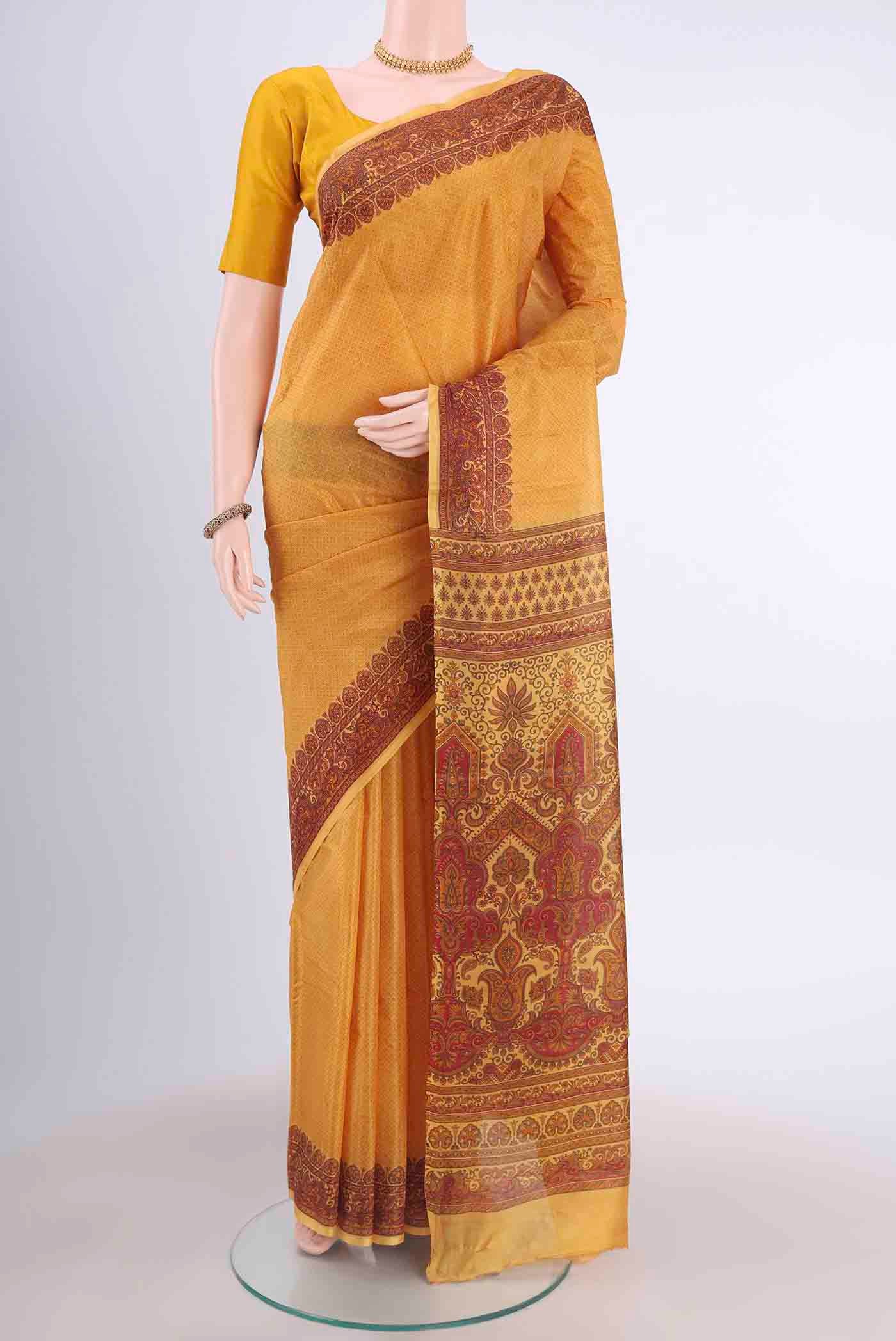 Mustard Printed Silk Saree
