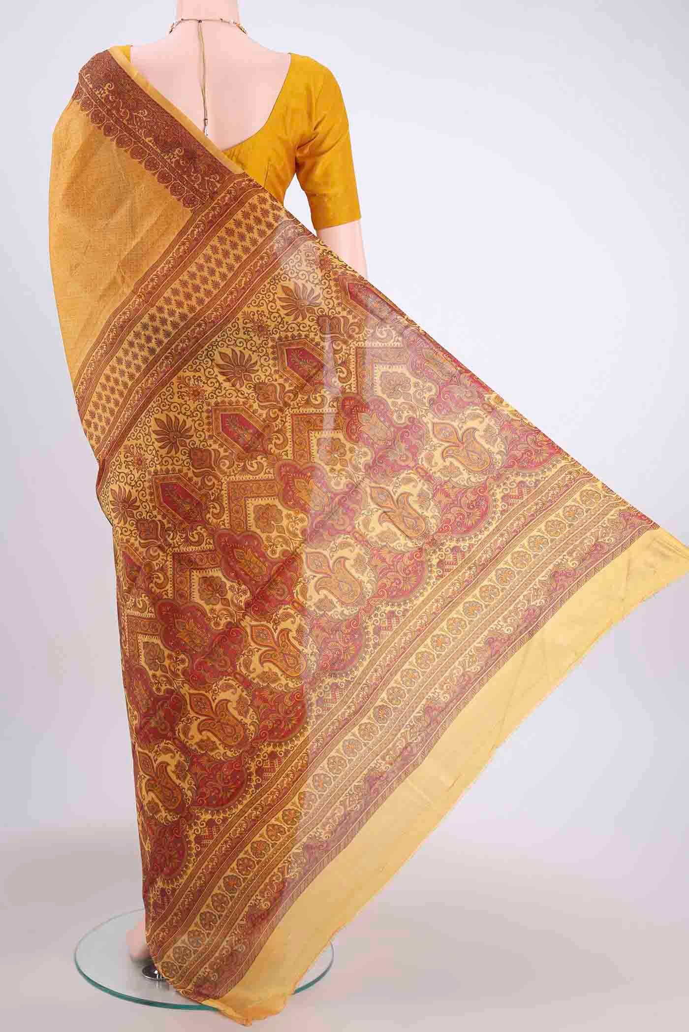 Mustard Printed Silk Saree - Image 3
