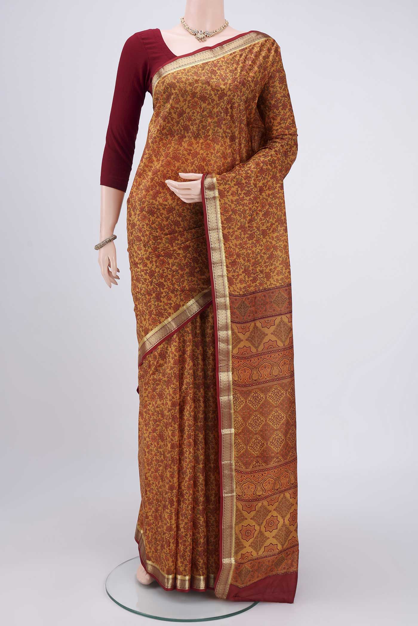 Mustard Printed Silk Saree