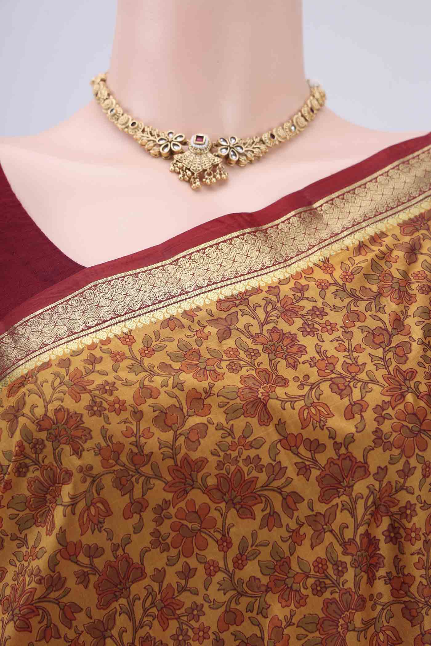 Mustard Printed Silk Saree - Image 2