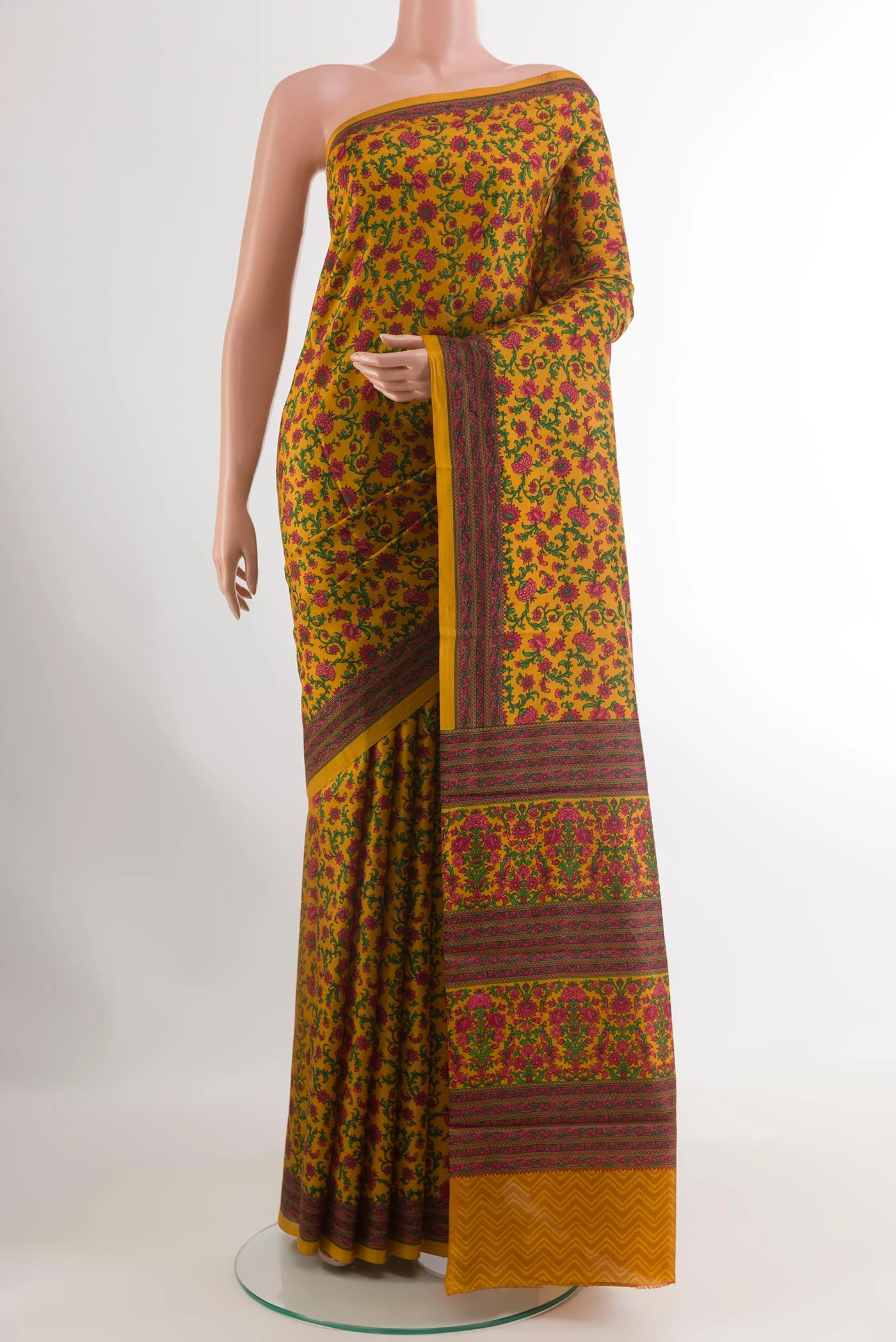 Mustard Printed Silk Saree