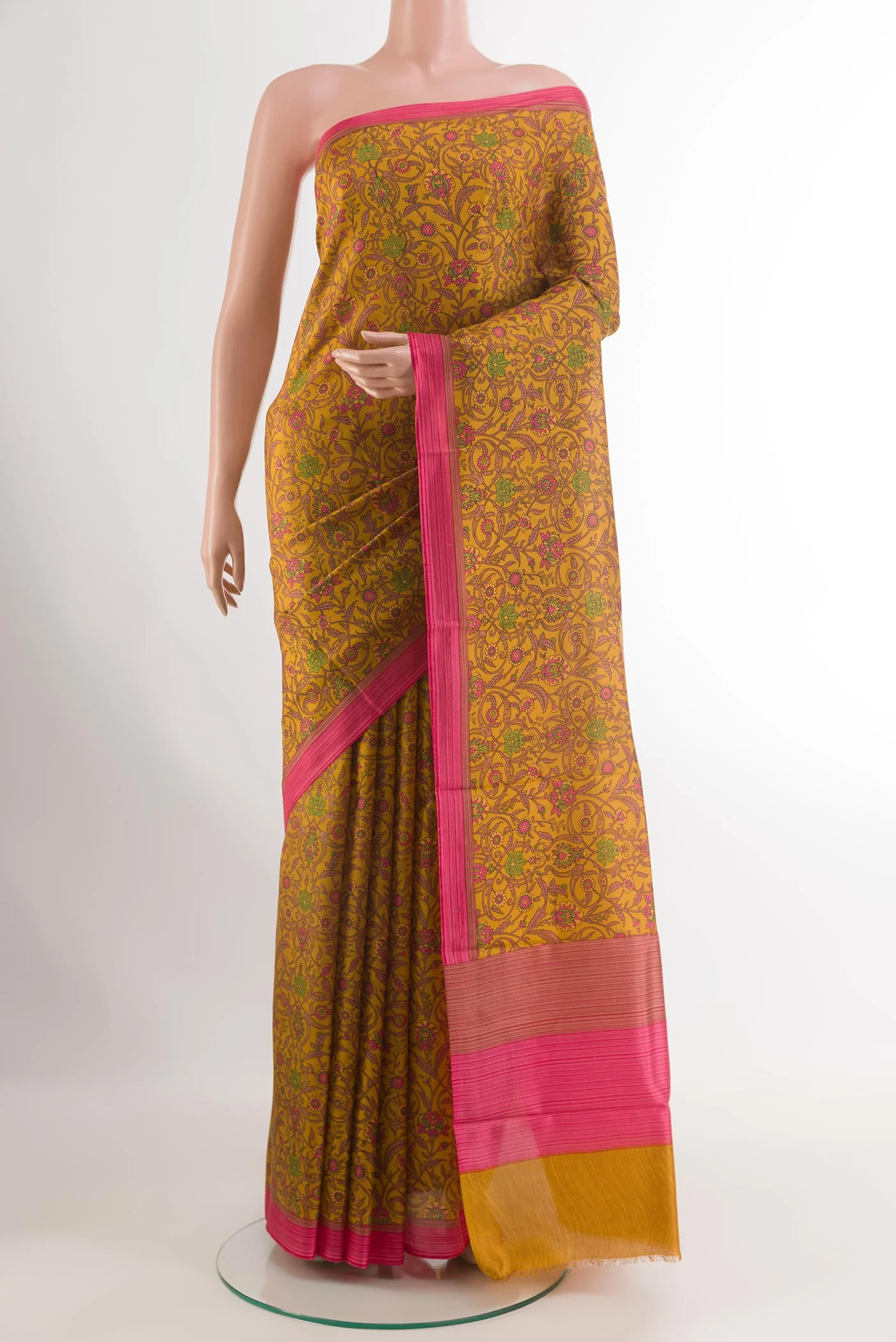Mustard Printed Silk Saree