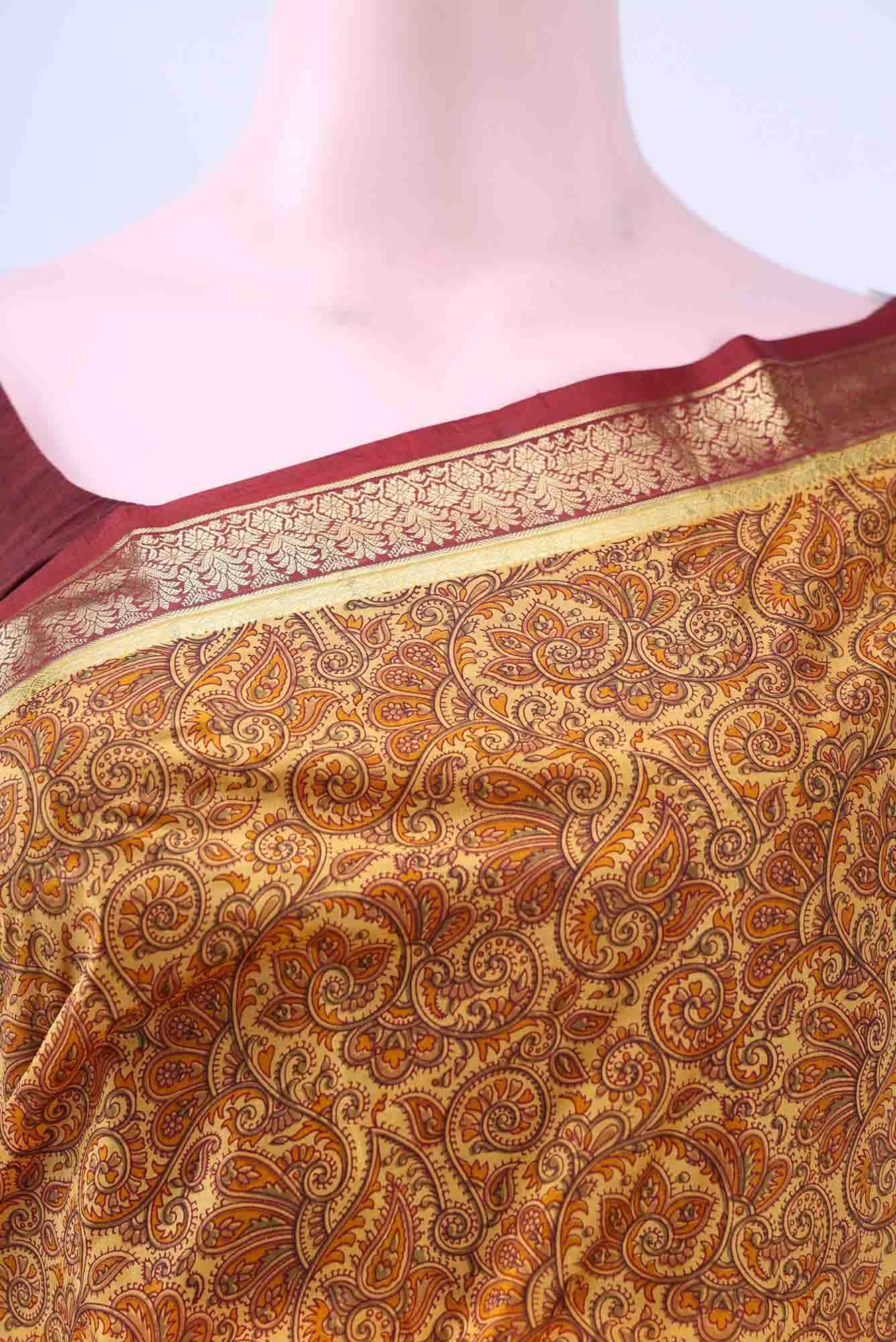 Mustard Printed Silk Saree - Image 2