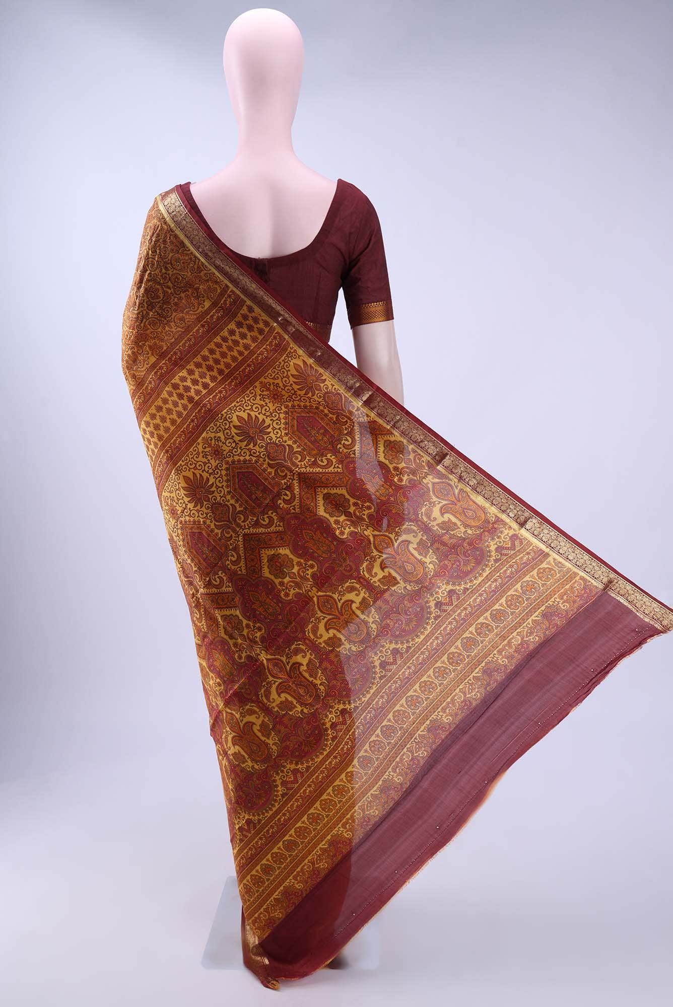 Mustard Printed Silk Saree - Image 3