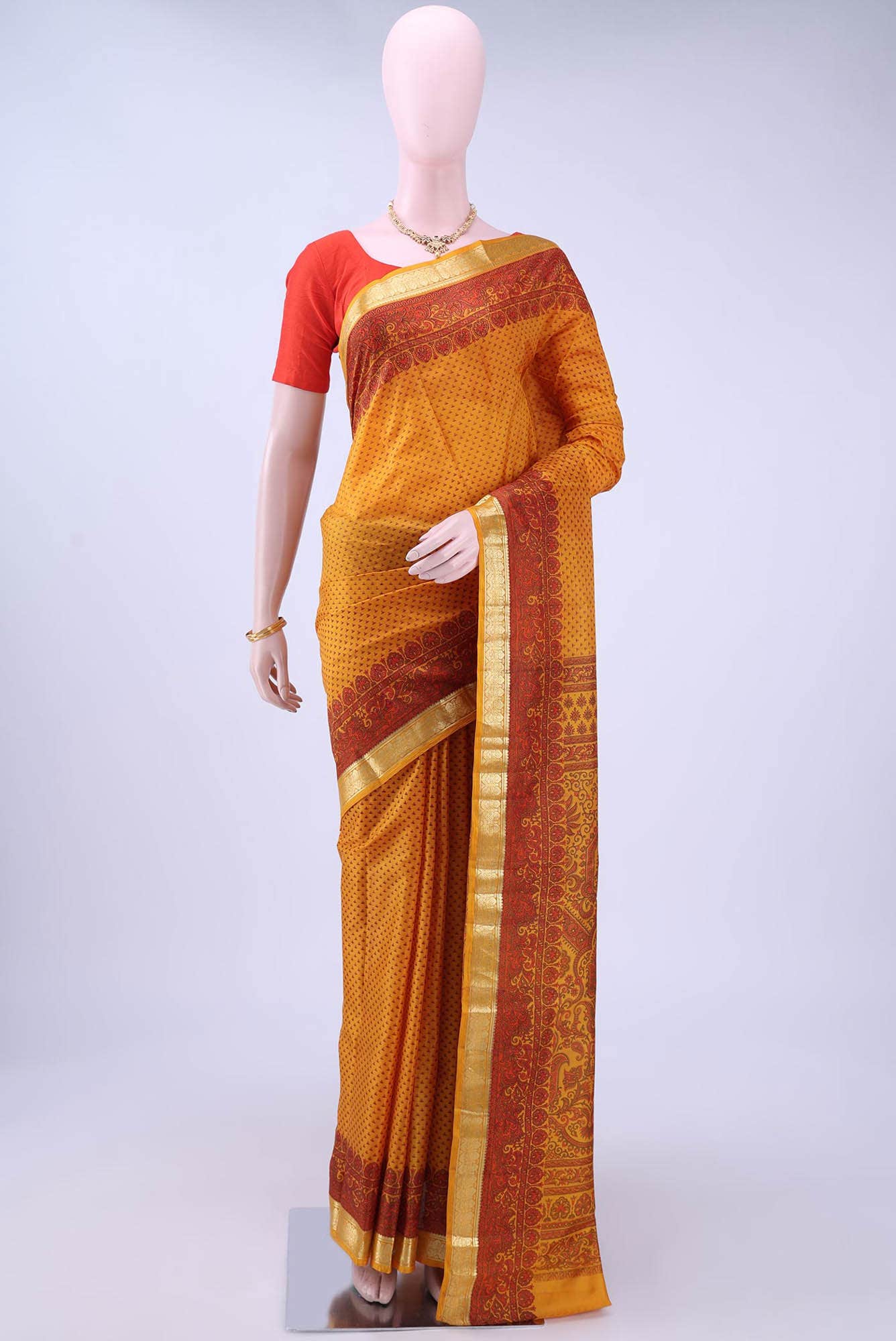 Mustard Printed Silk Saree