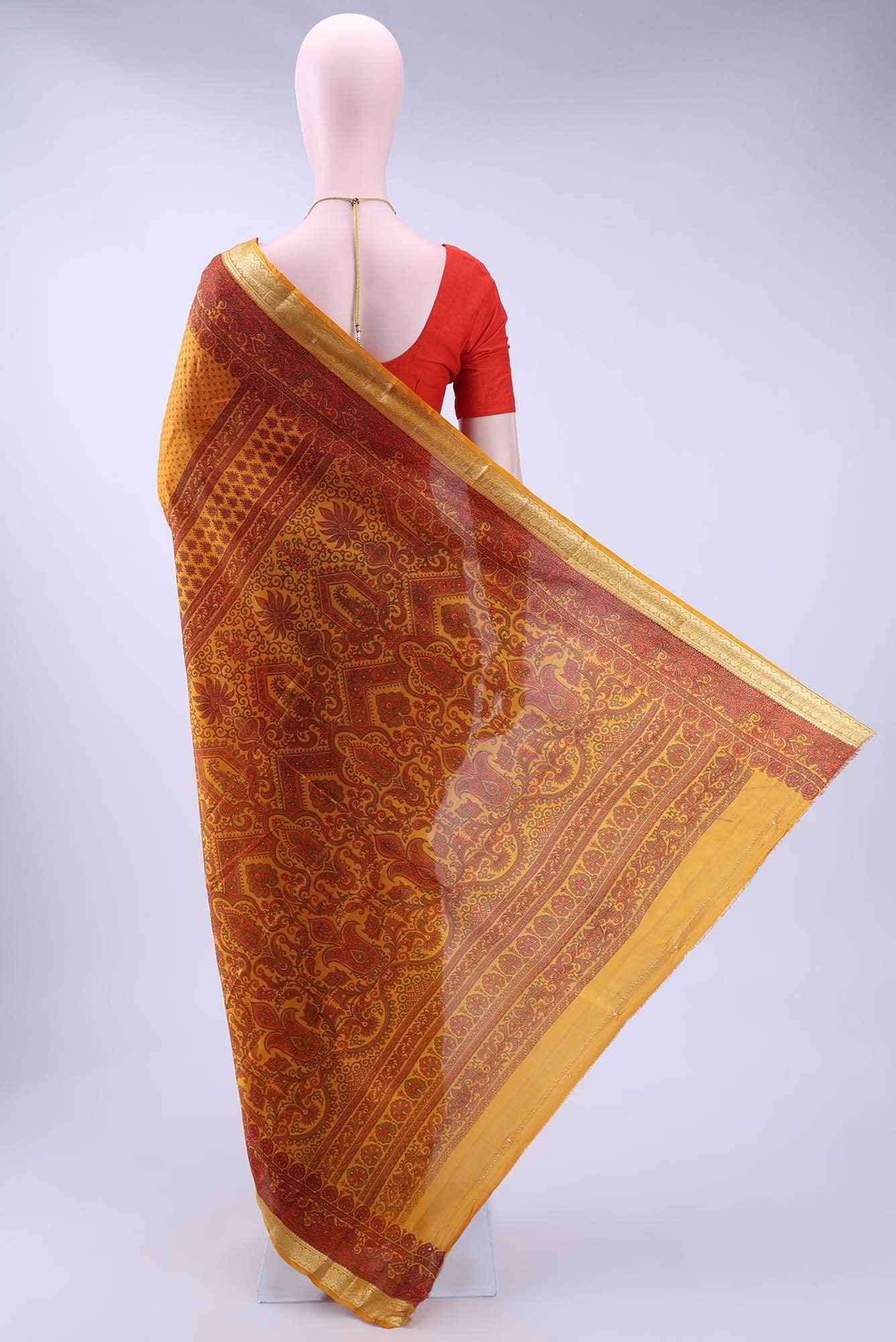 Mustard Printed Silk Saree - Image 2